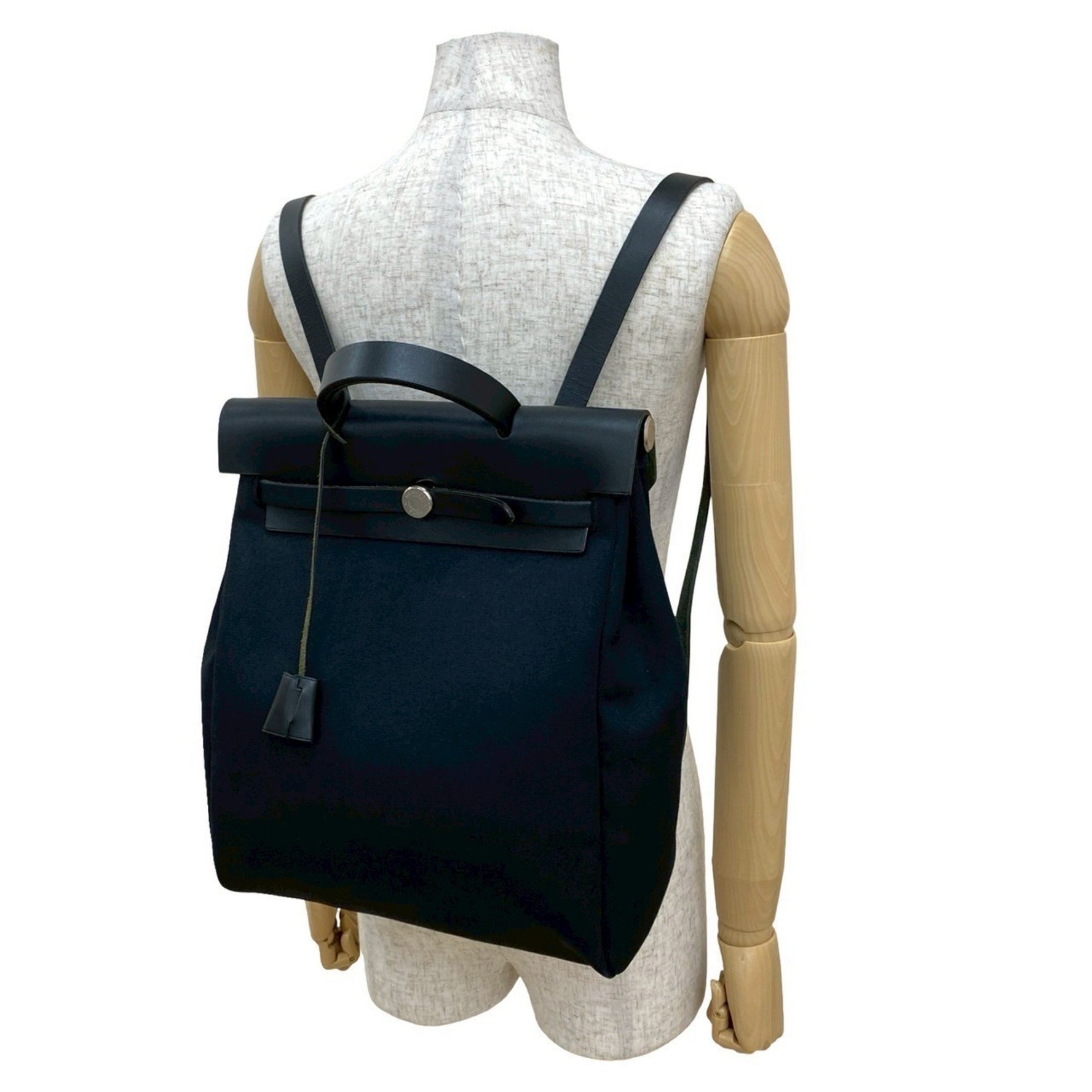 HERMES Airbag Ad PM Toile Officier Leather Backpack in Black and Navy