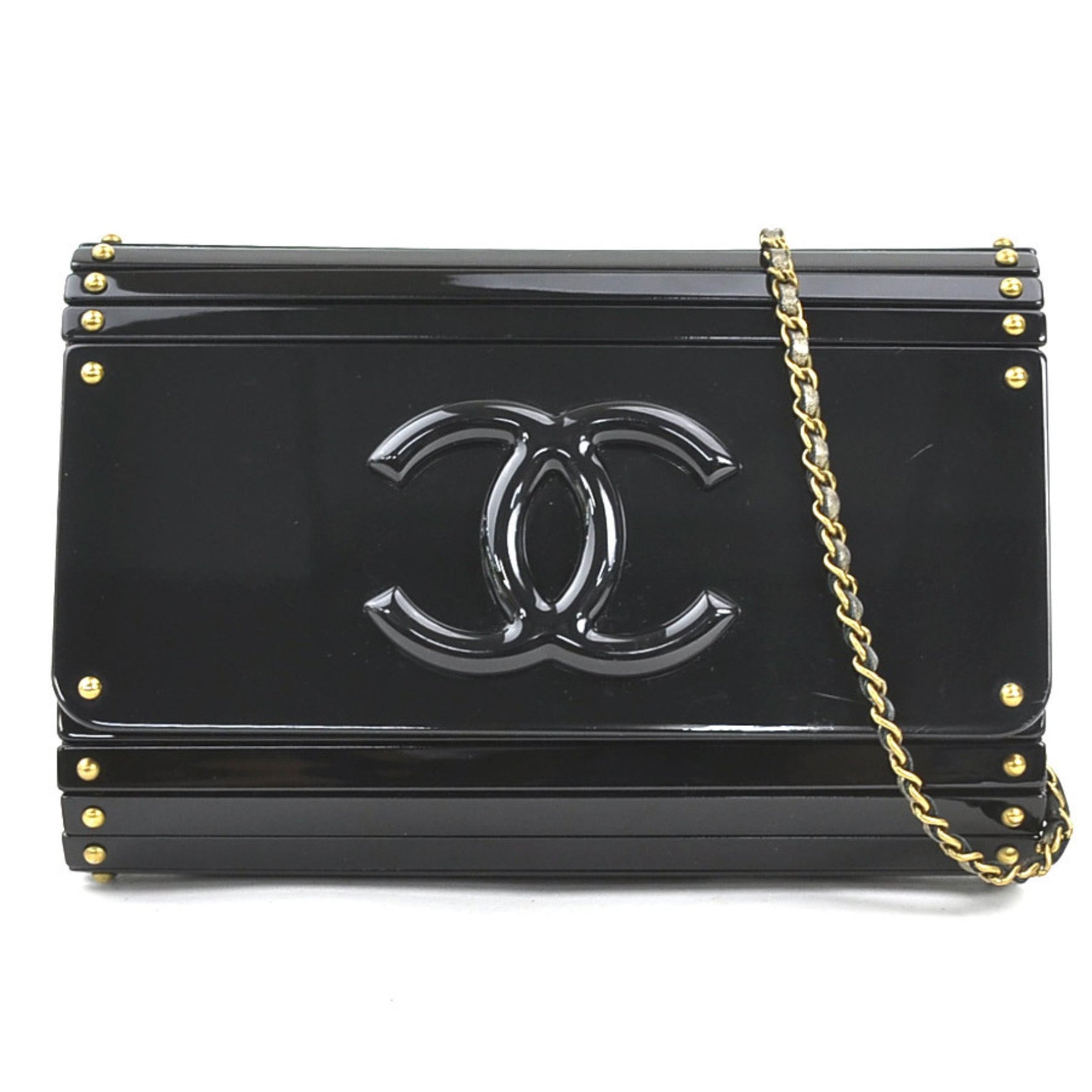 CHANEL Shoulder Bag Plastic Leather Gold