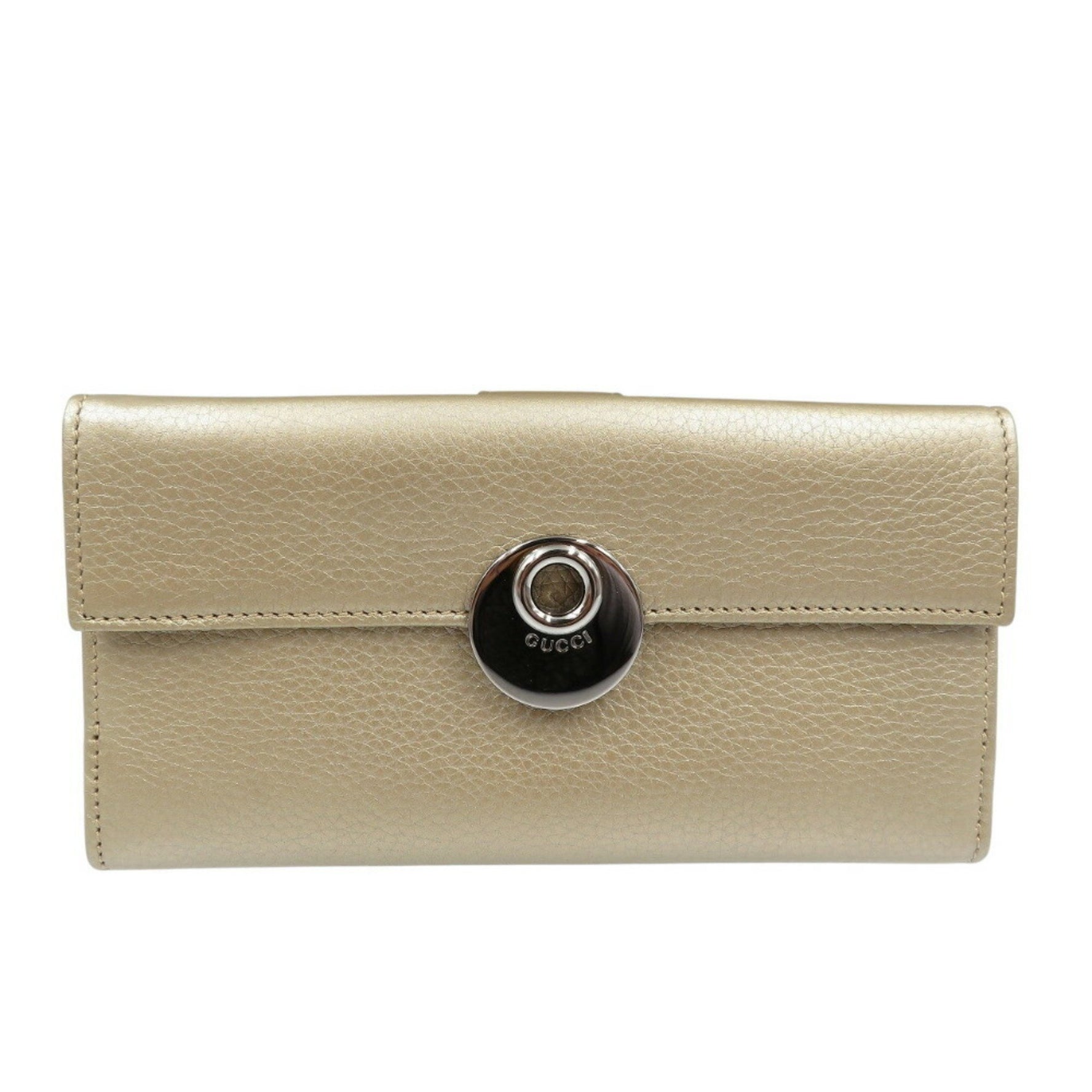Gucci Leather Gold W Long Wallet