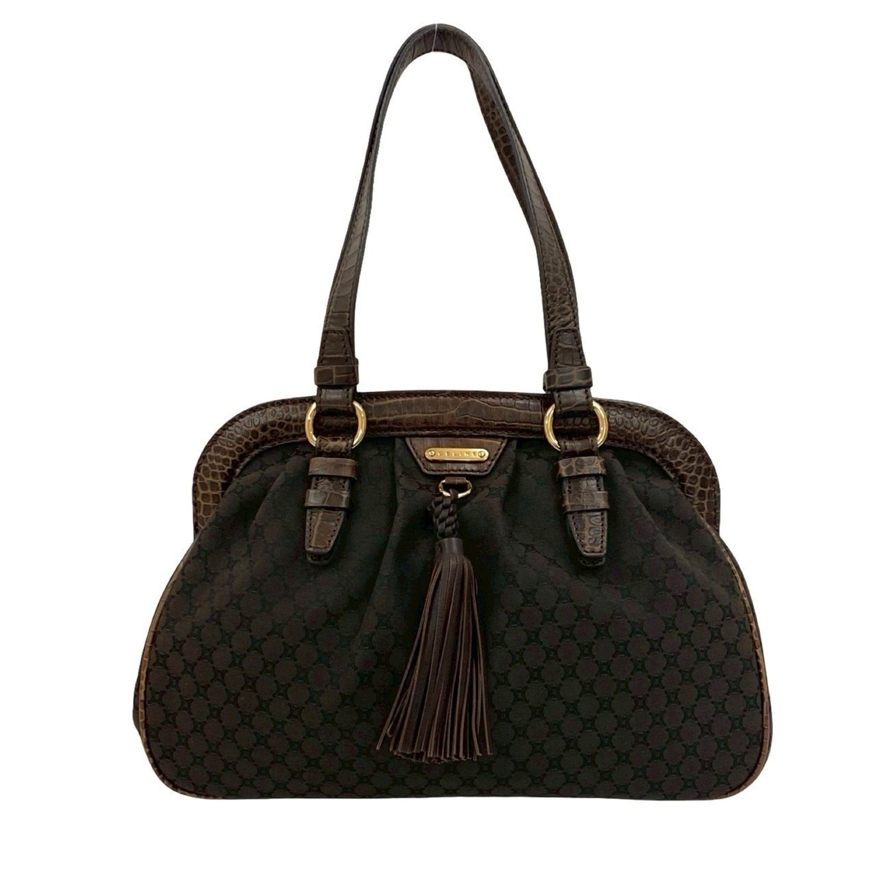 CELINE Macadam Blason Triomphe Print Canvas and Leather Tote Bag with Tassel