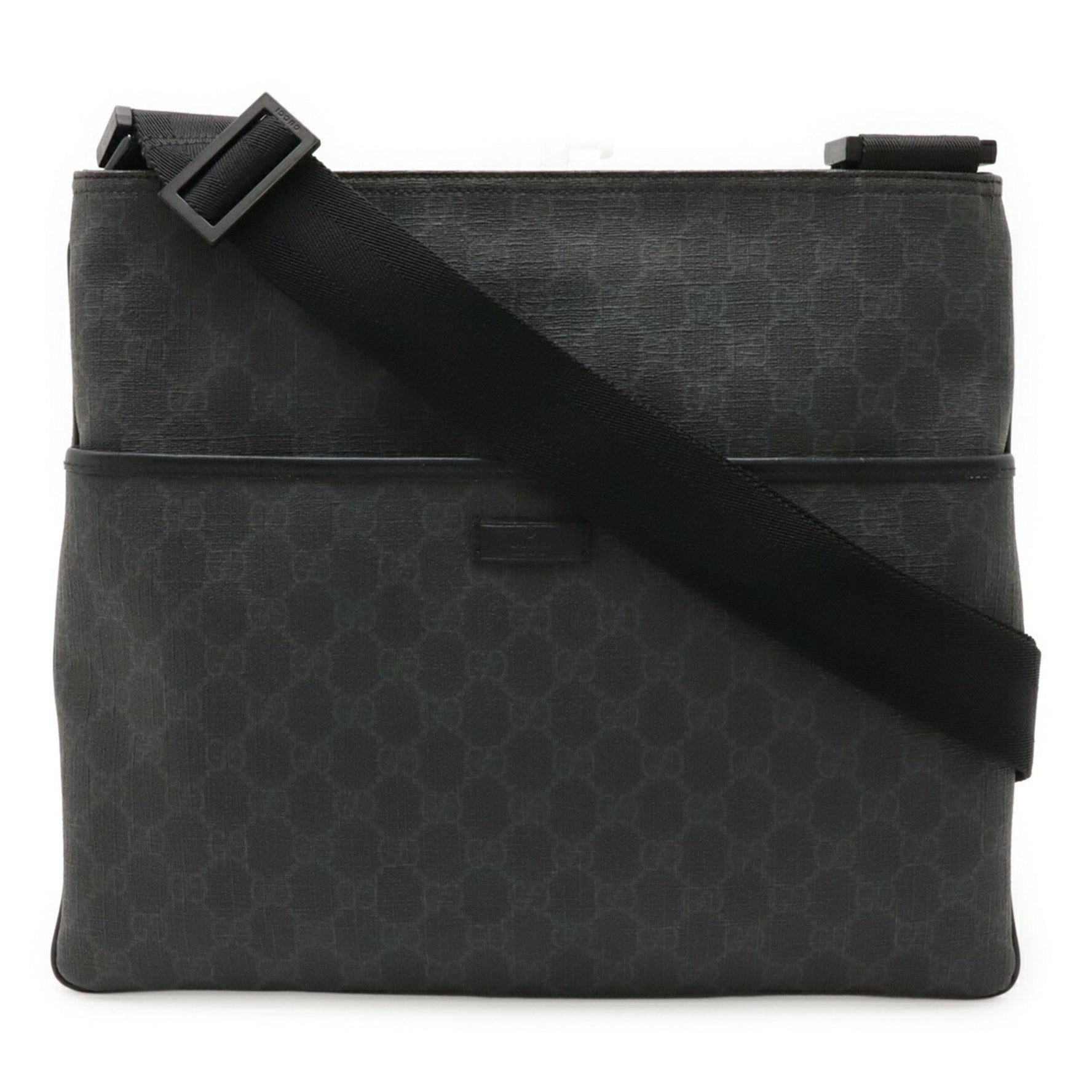 GUCCI GG Plus Supreme Shoulder Bag in PVC and Leather, Black Gray
