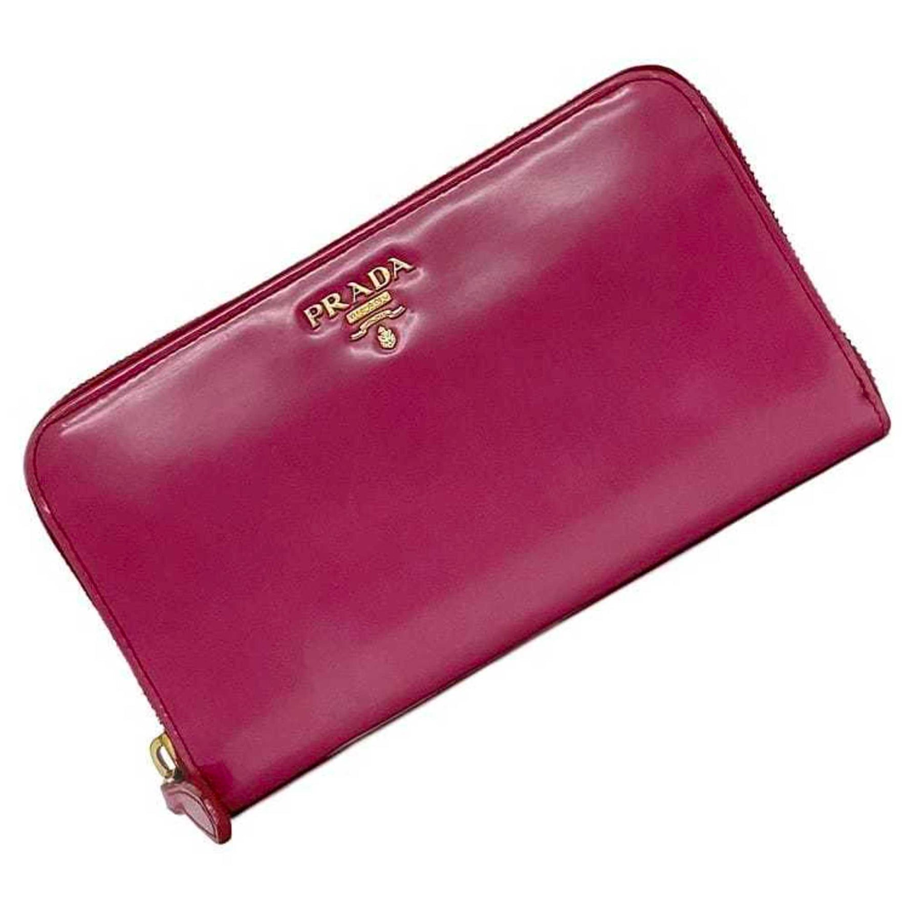 Prada Round Long Wallet Leather Gold Ladies