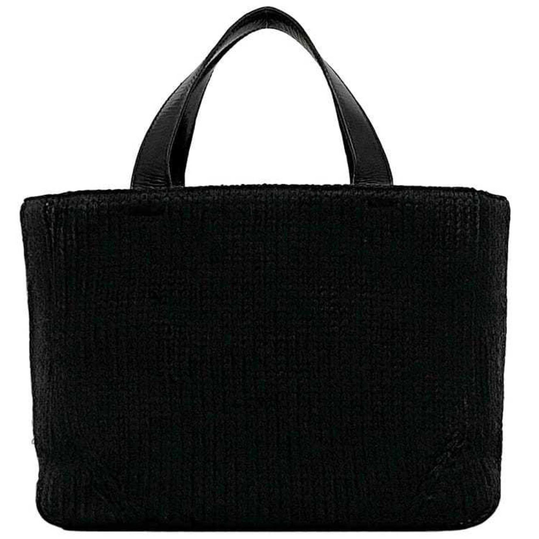 Prada handbag black NERO MAGLIA VITELL wool leather 65 triangle plate unisex