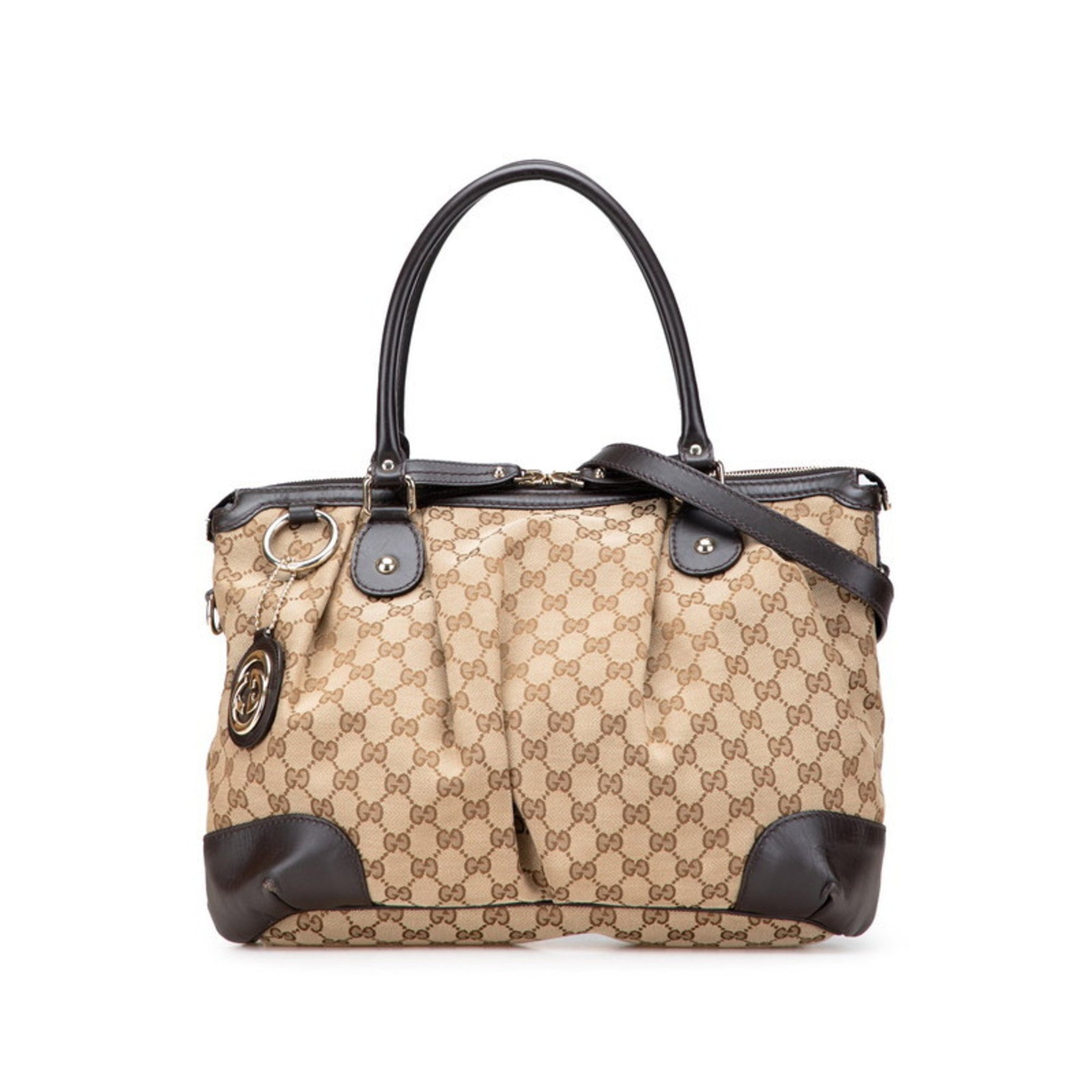 Gucci GG Canvas Sukey Tote/Shoulder Bag, Beige/Brown and Leather