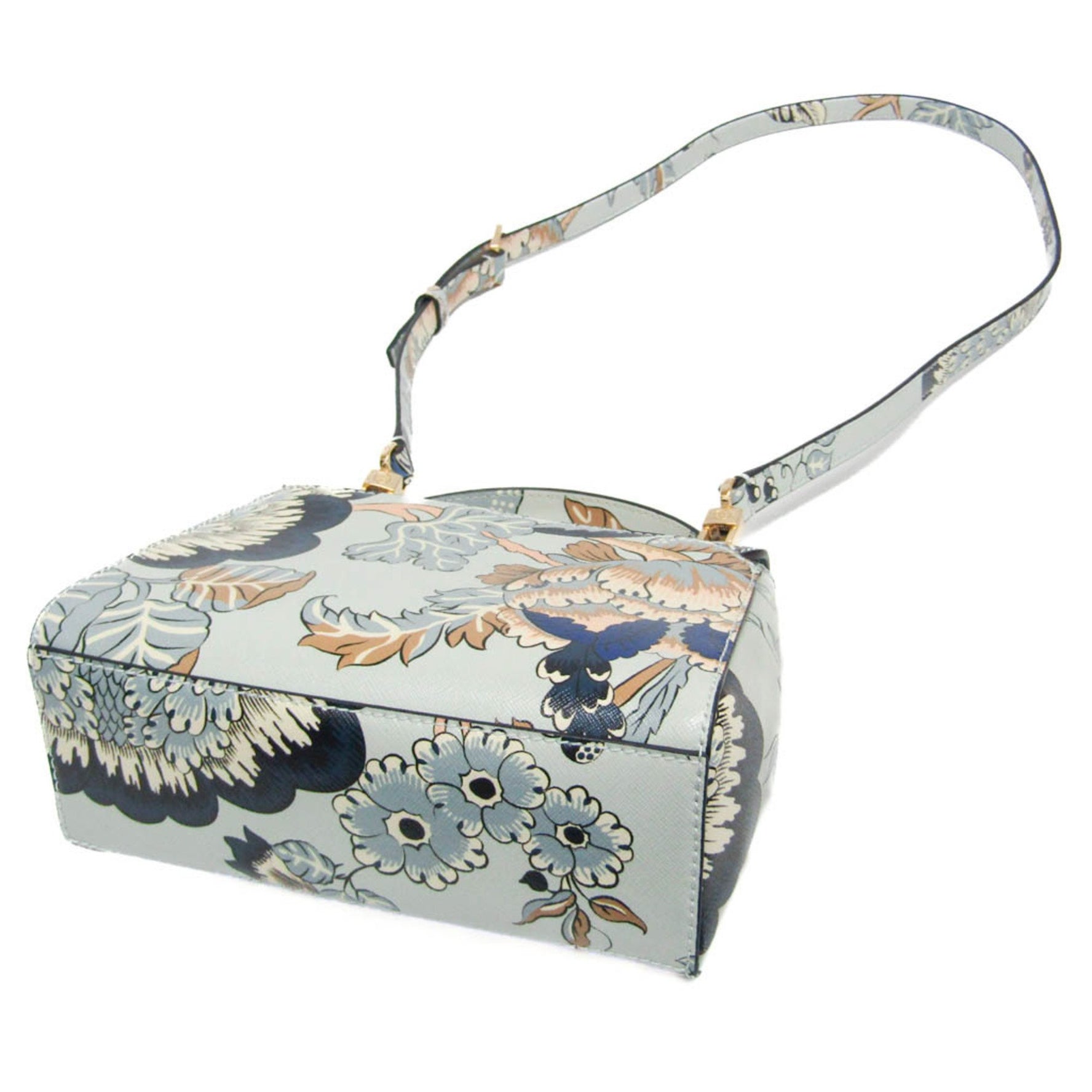 Tory Burch Robinson Floral Leather Handbag,Shoulder Bag Light Blue,Multi-color