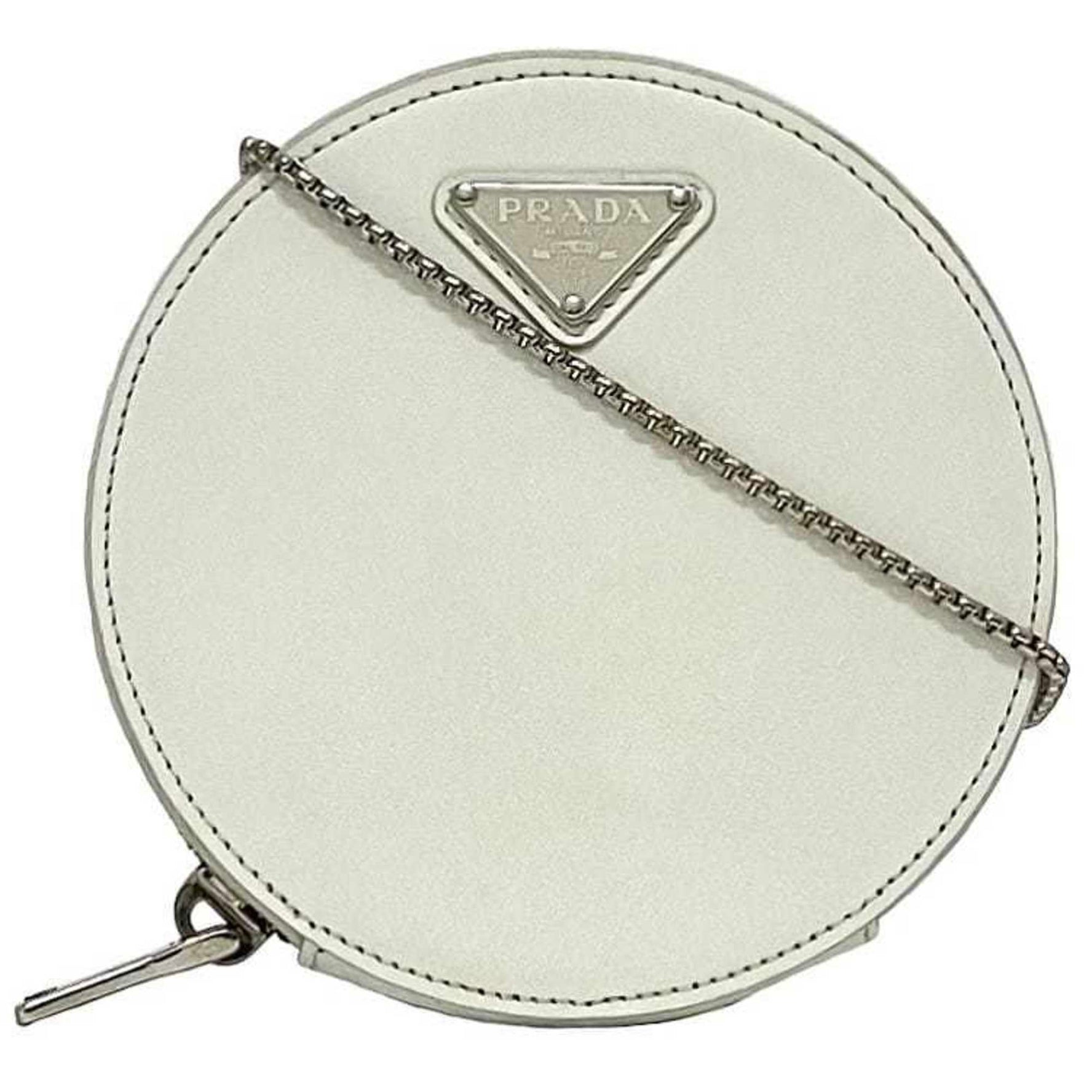 Prada Chain Shoulder Bag Leather 85 Triangle Plate Pochette Crossbody Metal Fittings