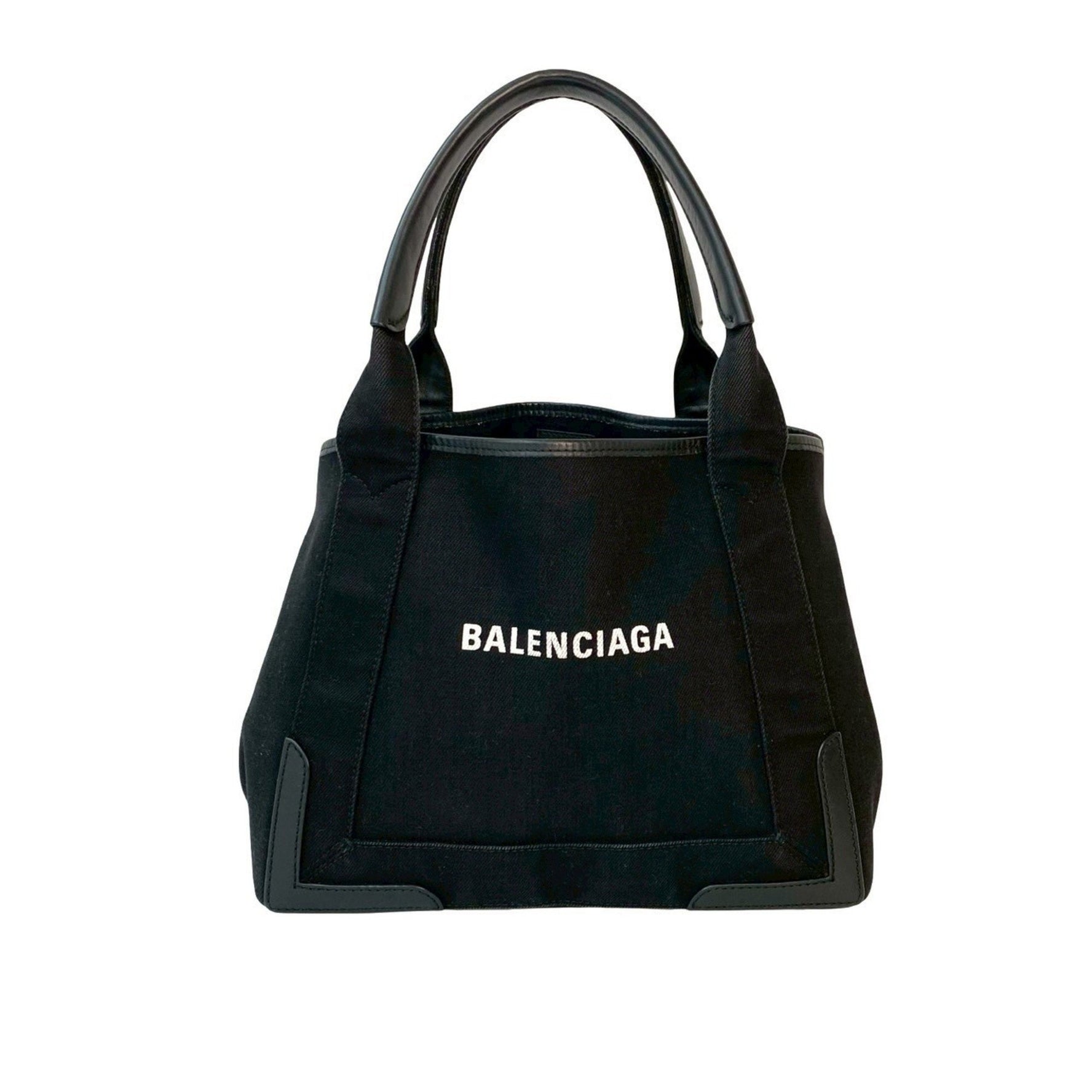 BALENCIAGA Navy Cabas S Logo Canvas and Leather Tote Bag