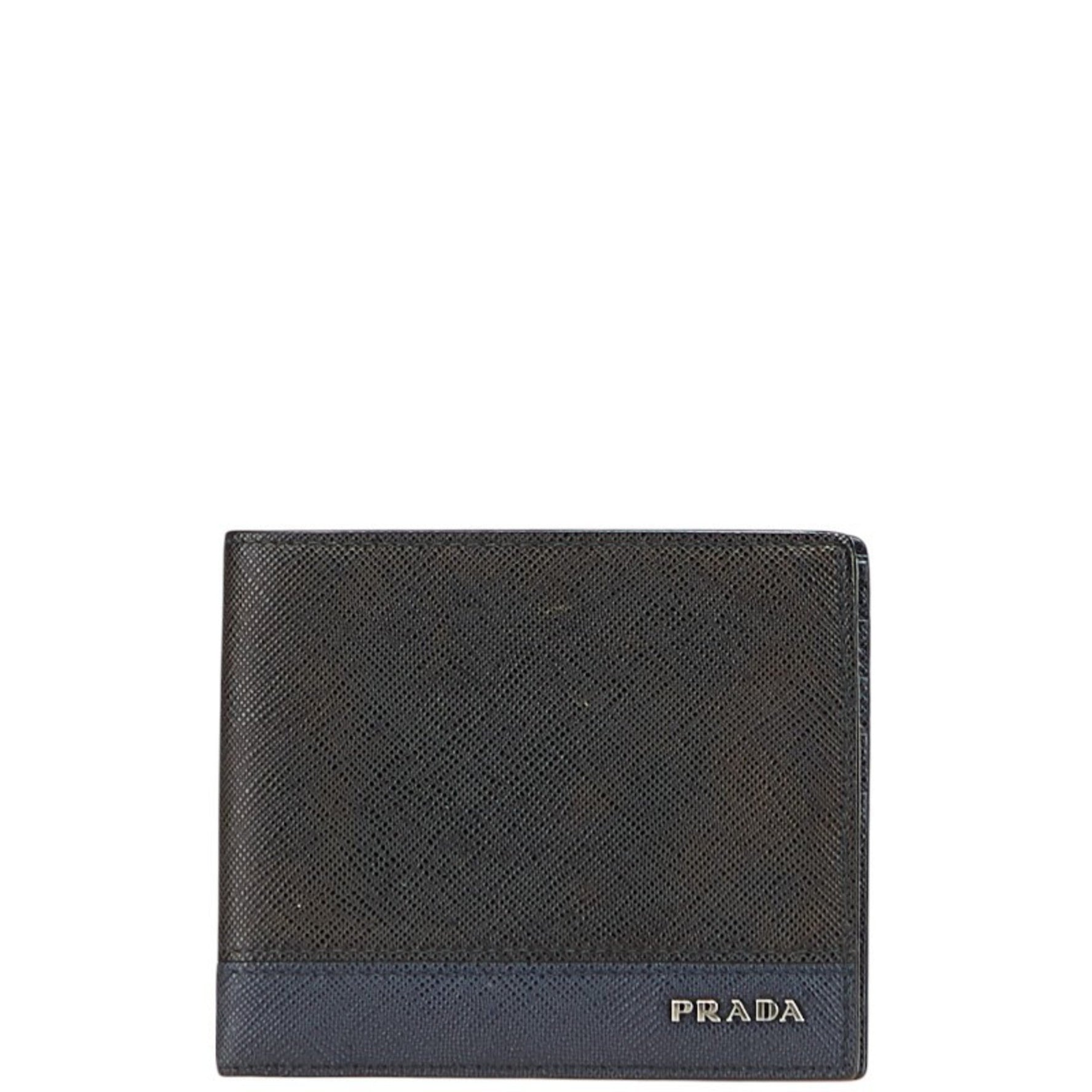 Prada Bifold Wallet in Black and Navy Saffiano Leather