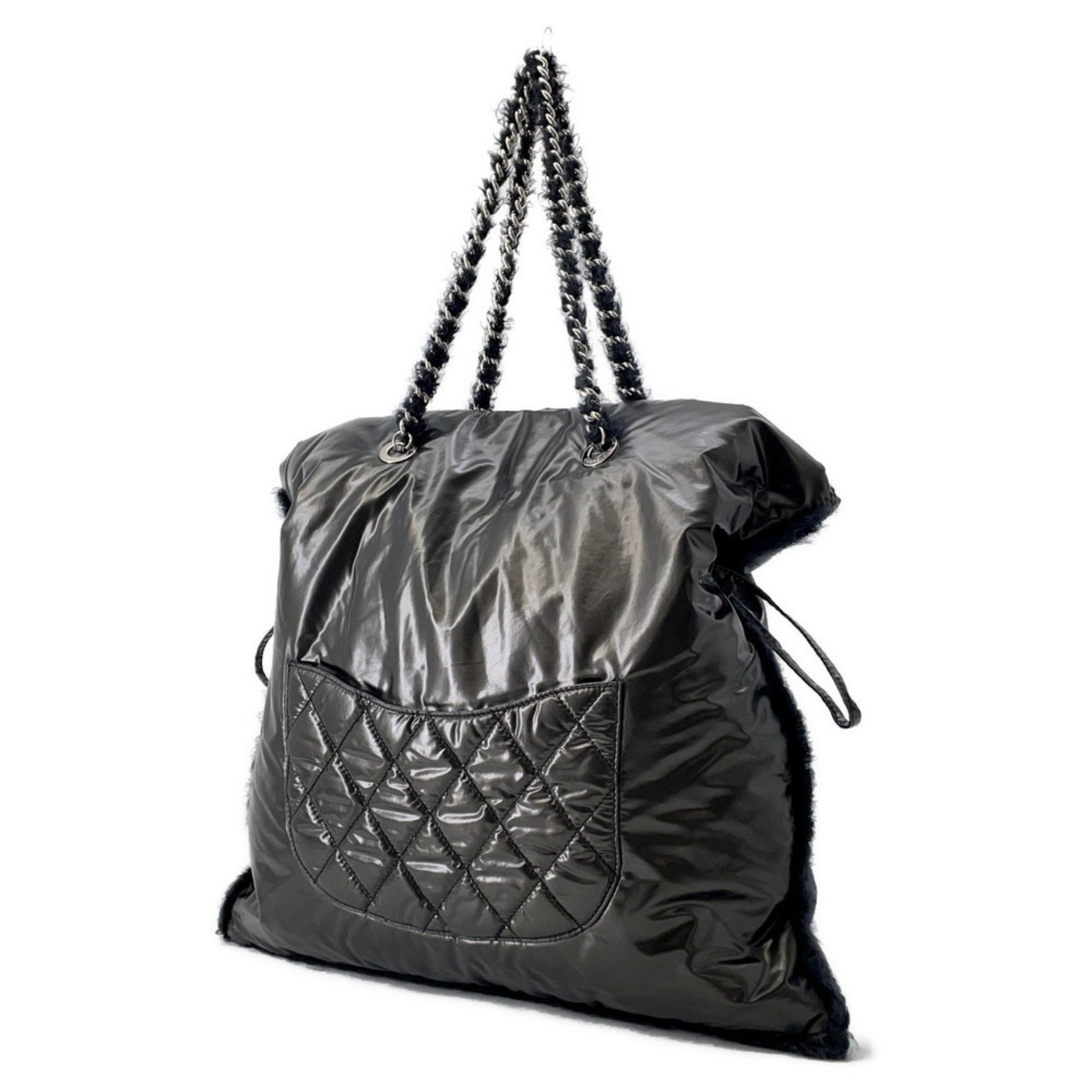 Chanel Chain Tote Bag Coco Mark Nylon Fur