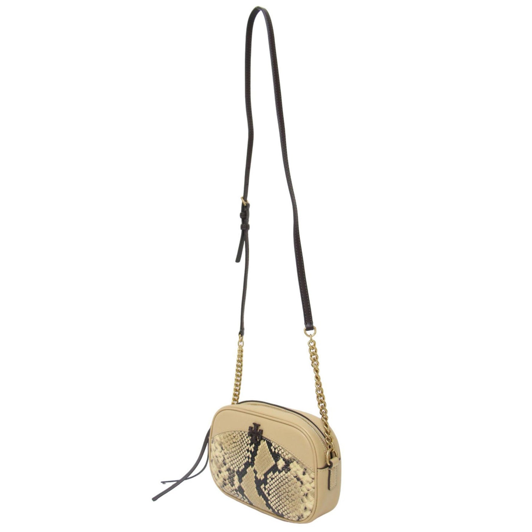 Tory Burch McGraw Camera Bag Animal Print Combination Leather Shoulder MAGRAW Beige Brown