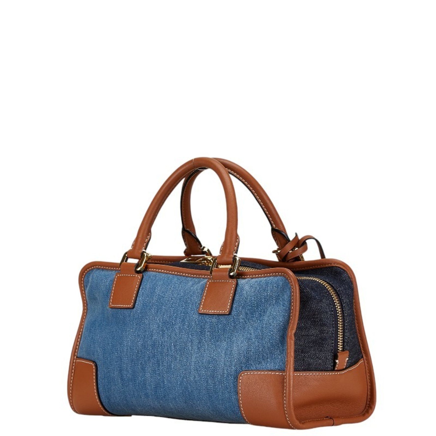 LOEWE Amazona 28 Handbag Shoulder Bag Blue Brown Denim Leather