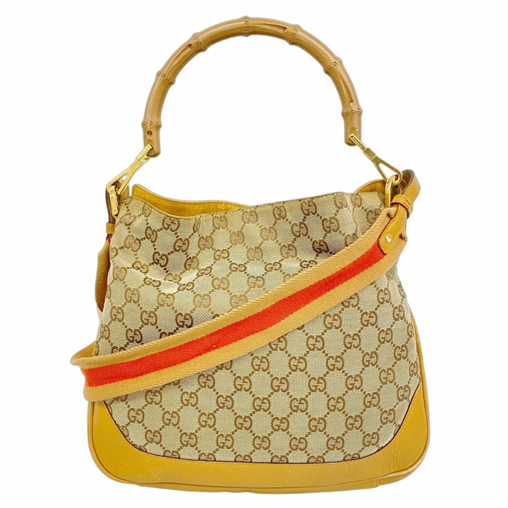 Gucci GG Canvas Bamboo Shoulder Bag 001 4095 Brown Beige