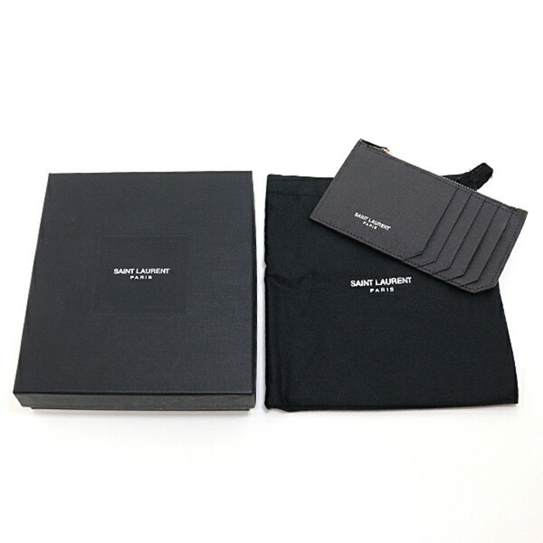 Saint Laurent Zip Card Case Coin Leather Dark Gray