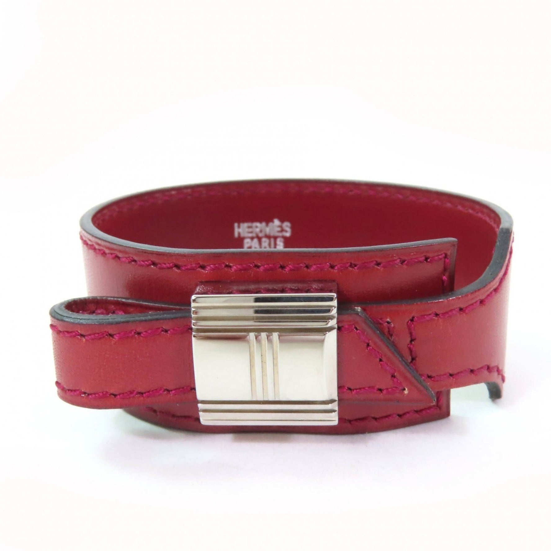 HERMES Artemis Bracelet, Leather, Silver Hardware, Size M, D Stamp, Dust Bag Included, Made in France