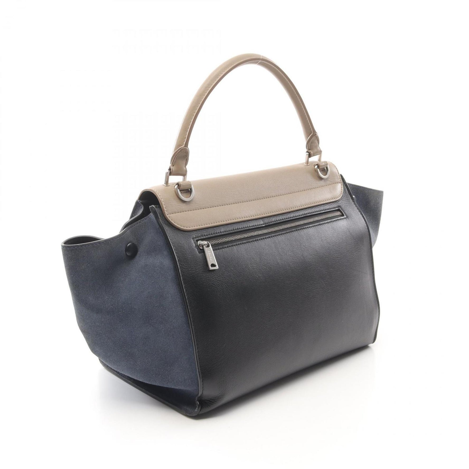 Celine Trapeze Medium Handbag in Leather and Suede, Beige, Black, Blue