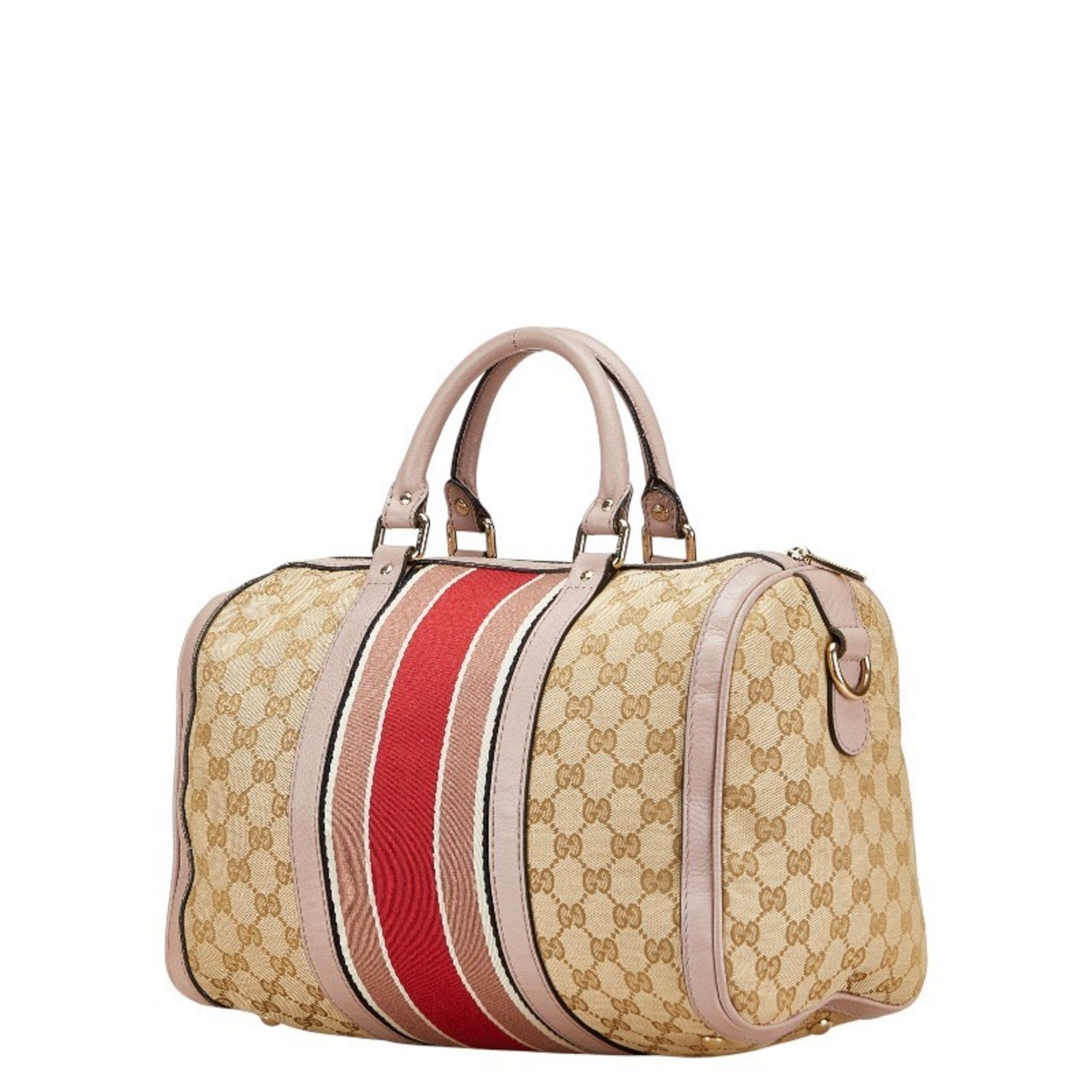 Gucci GG Canvas Sherry Line Mini Boston Bag/Shoulder Bag, Beige and Purple, Leather