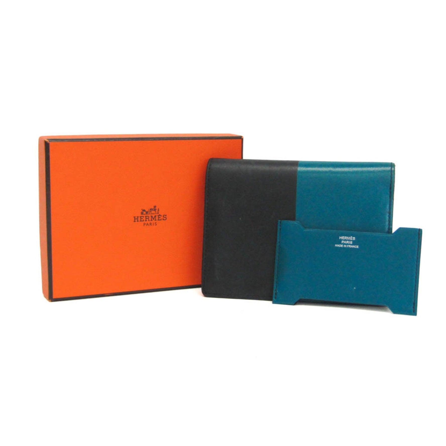 Hermes Manhattan Medium Duo Men,Women Leather Bill Wallet (bi-fold) Black,Blue