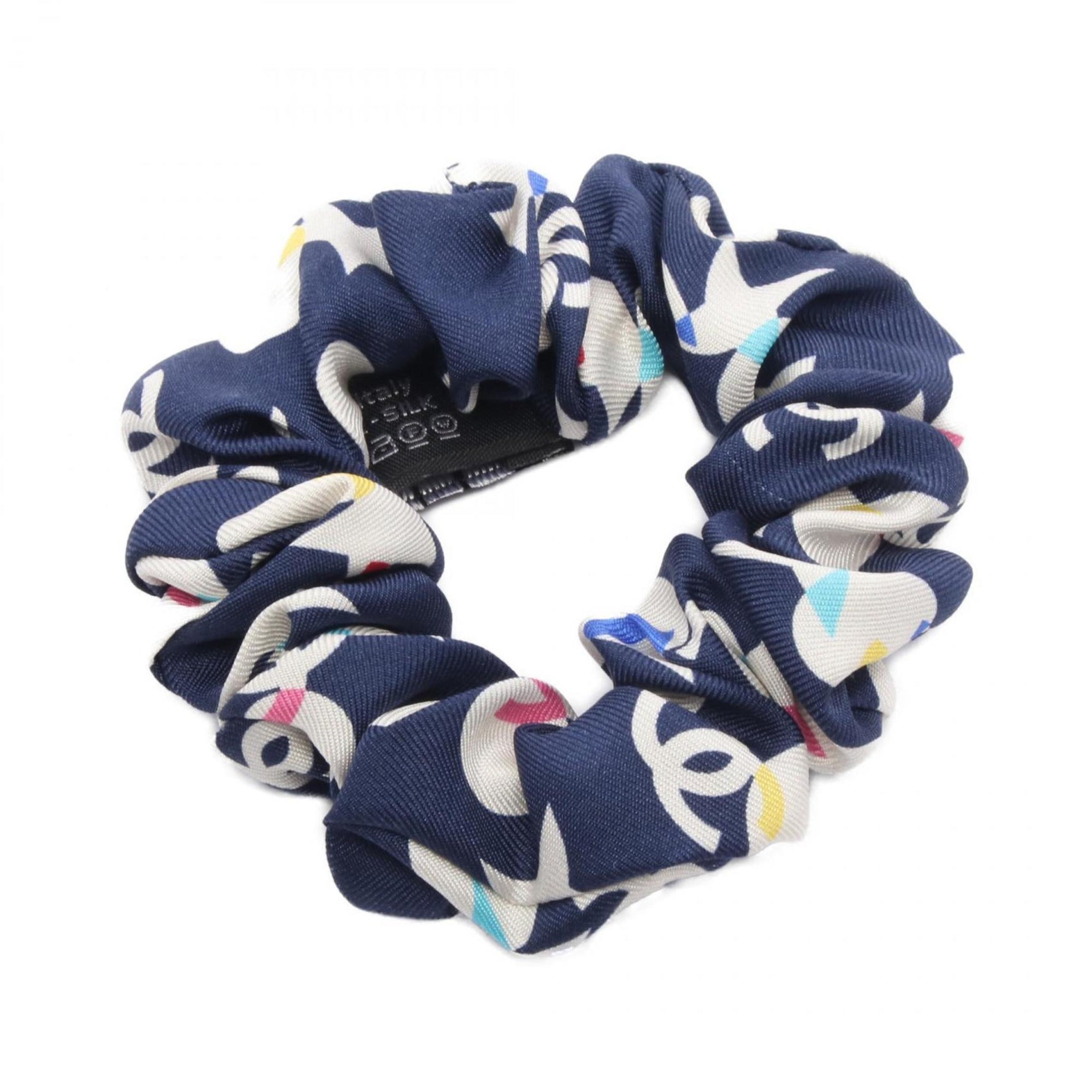 CHANEL Silk Scrunchie Accessory in Navy, White, and Multicolor