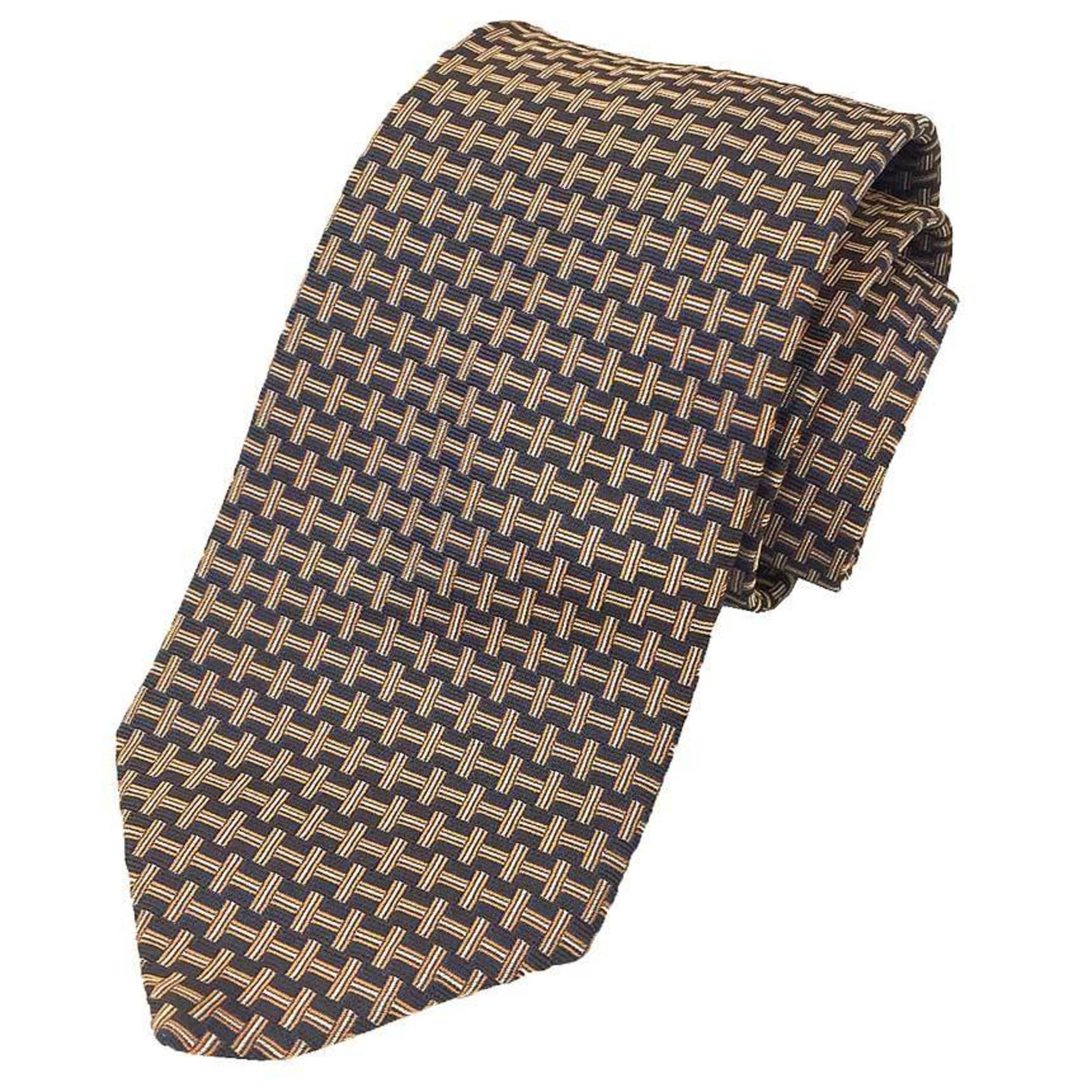 Hermes Tie H Pattern Tennis Navy x Orange