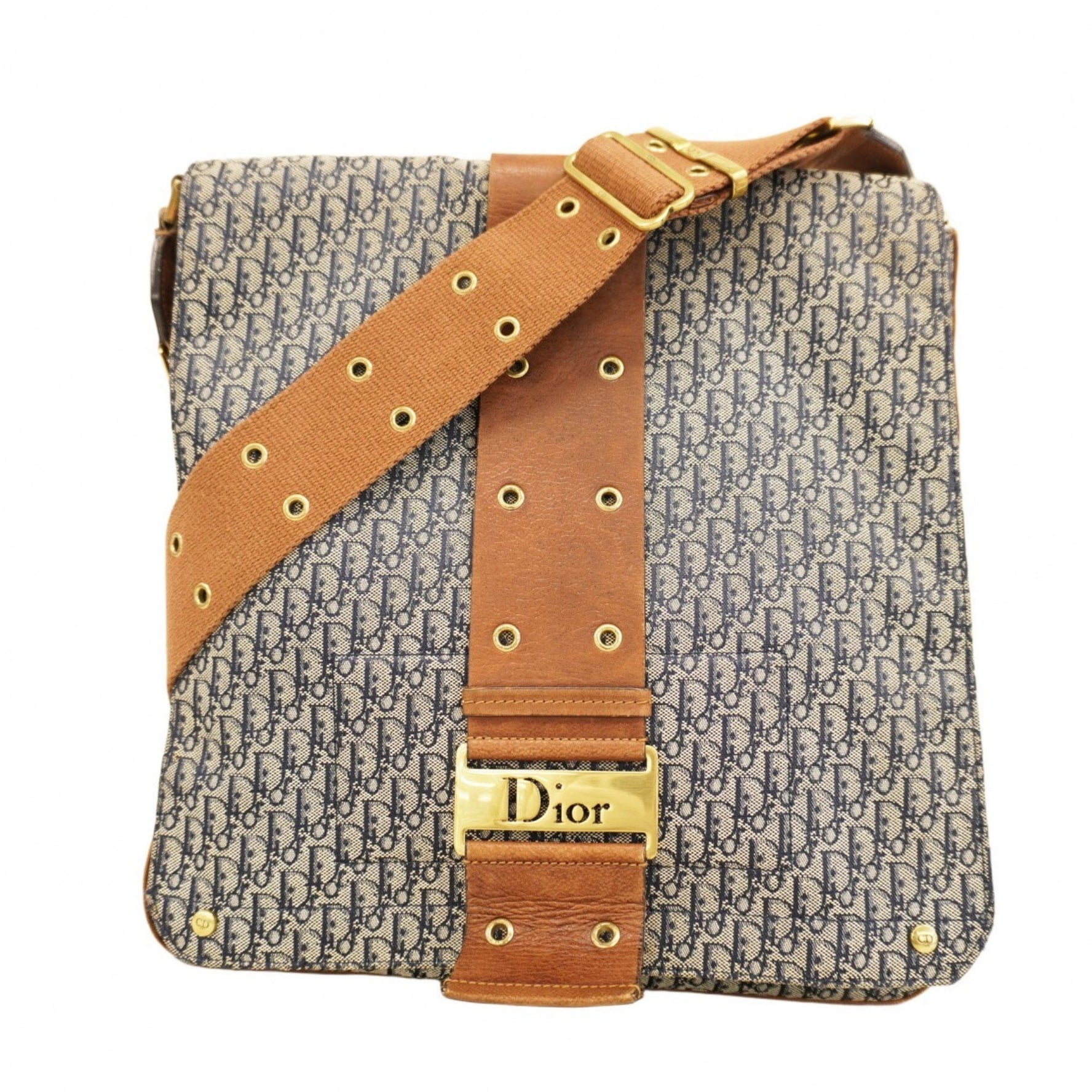 Christian Dior Trotter Street Chic Canvas Shoulder Bag in Navy and Brown