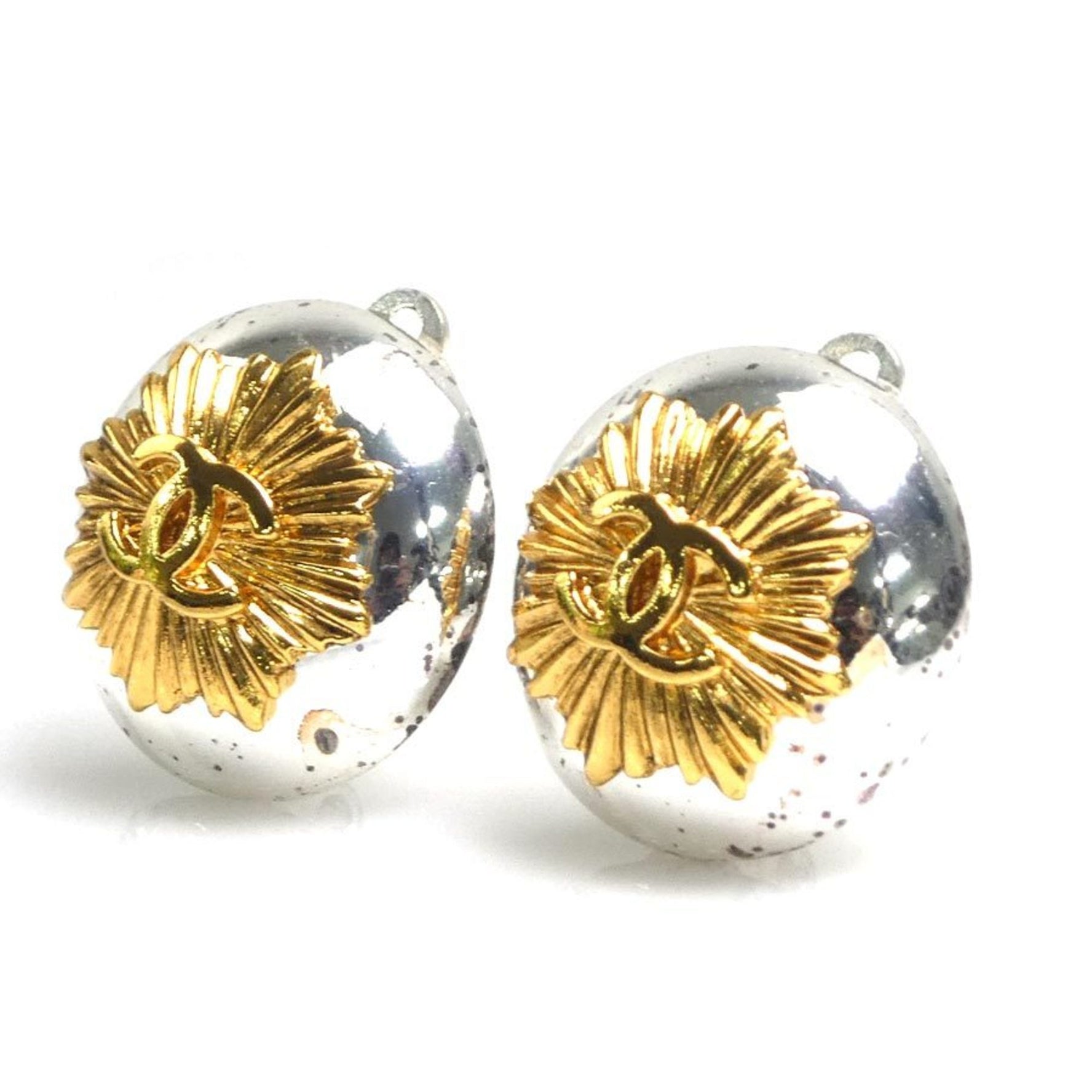 CHANEL Coco Mark Metal Earrings Silver/Gold
