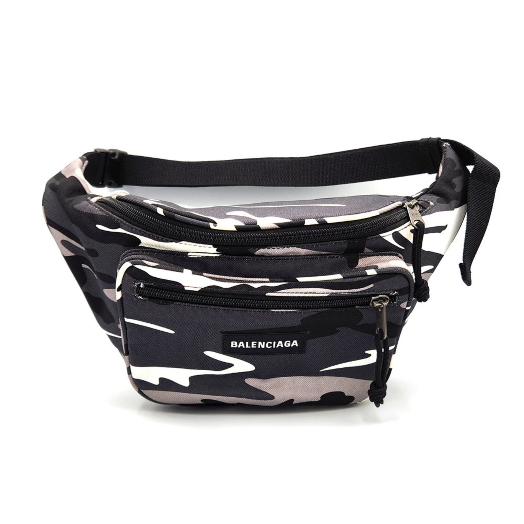 BALENCIAGA Body Bag Camouflage White Black Canvas Waist Pouch