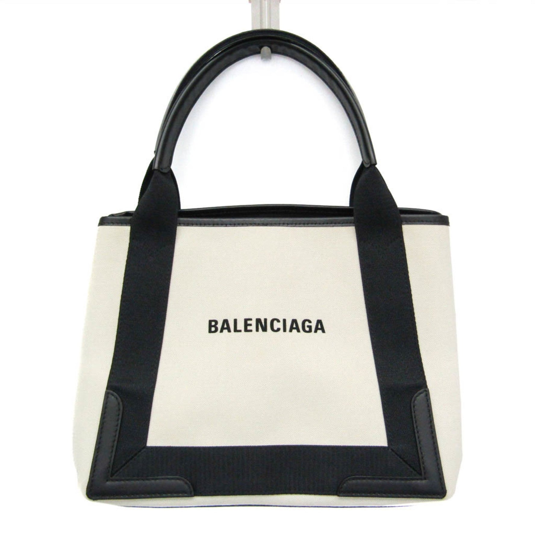 Balenciaga Navy Cabas S Canvas,Leather Handbag Black,Off-white