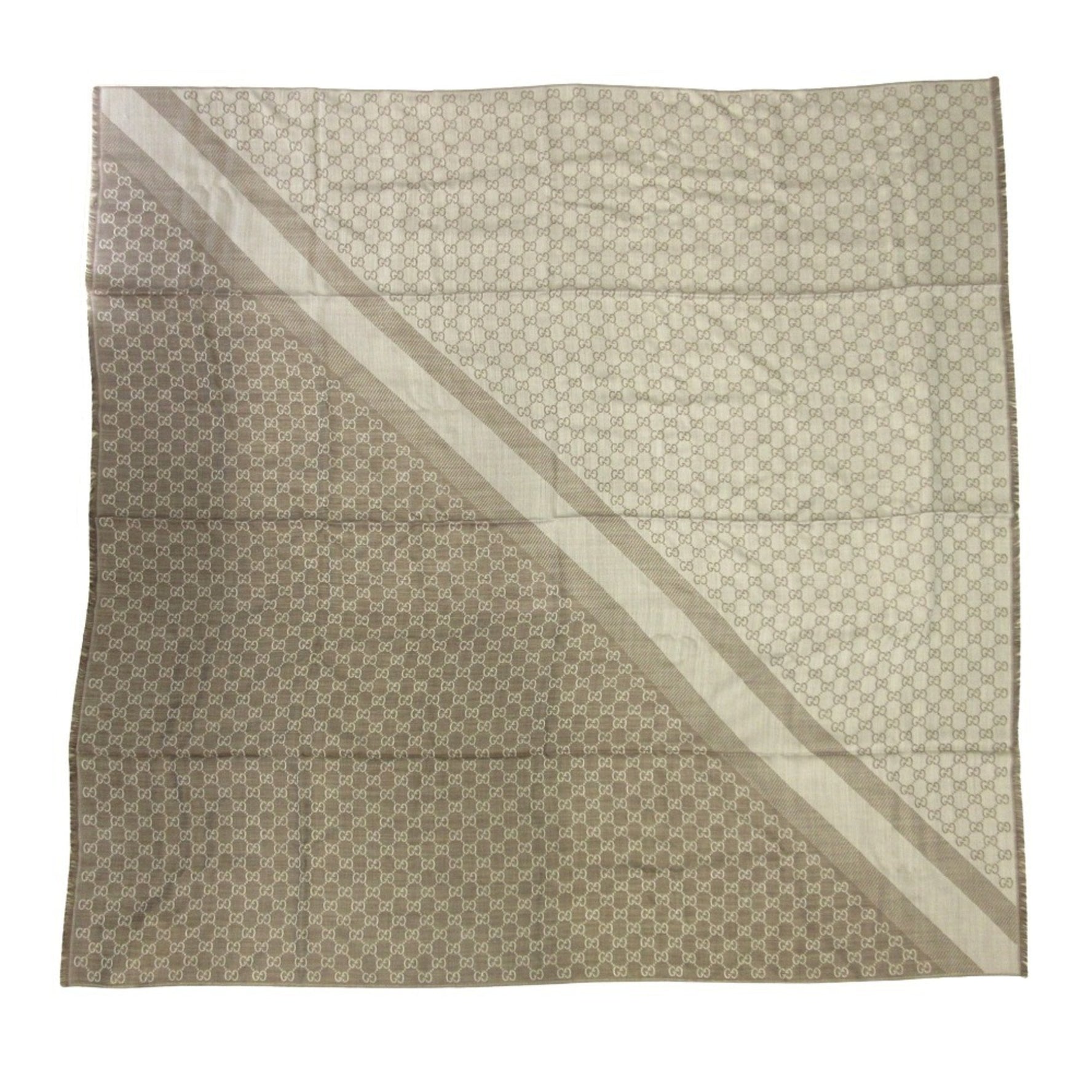 GUCCI Wool and Silk GG Pattern Large Scarf/Shawl with Fringe Logo