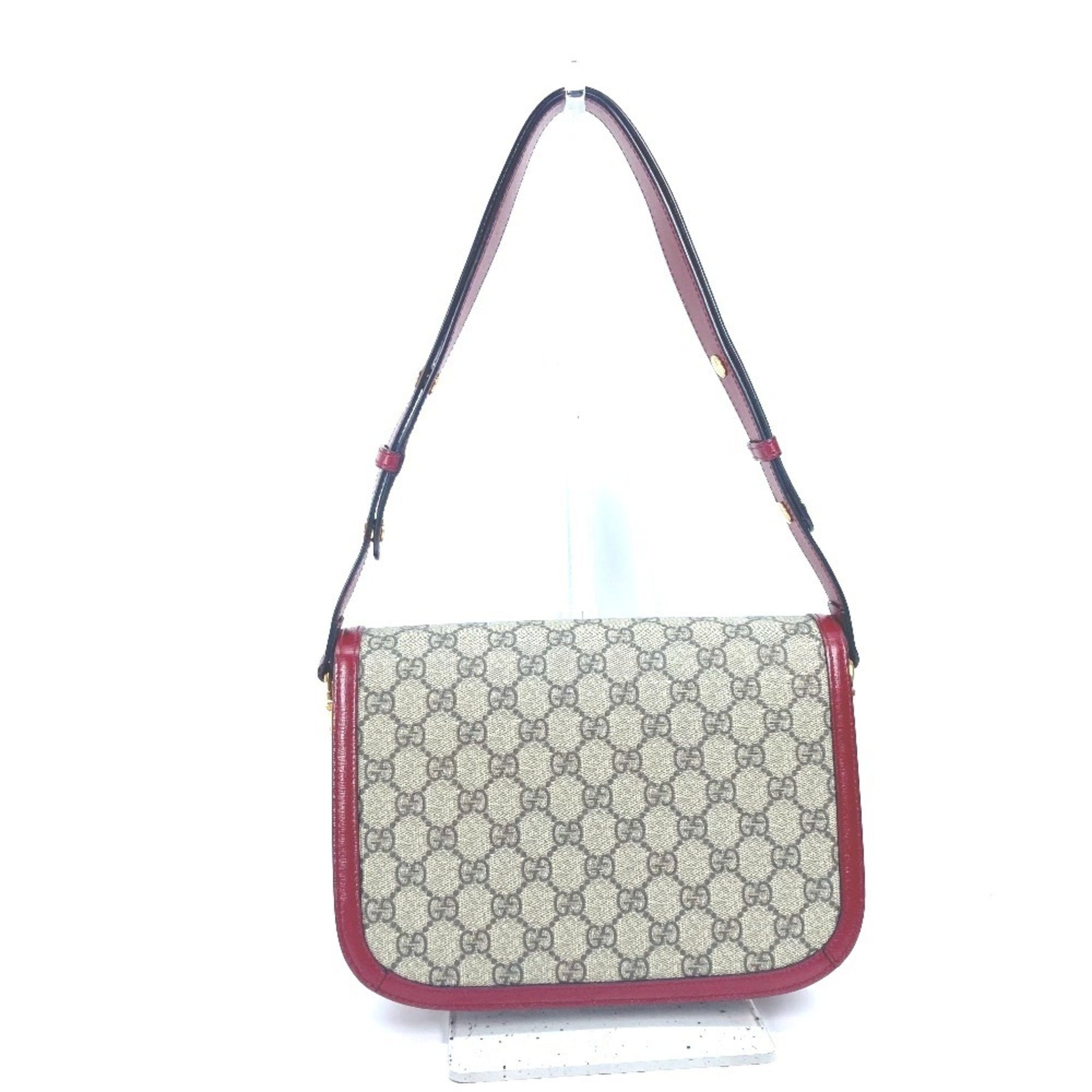 GUCCI GG Supreme Horsebit 1955 Shoulder Bag in Beige Canvas/Leather, Like New
