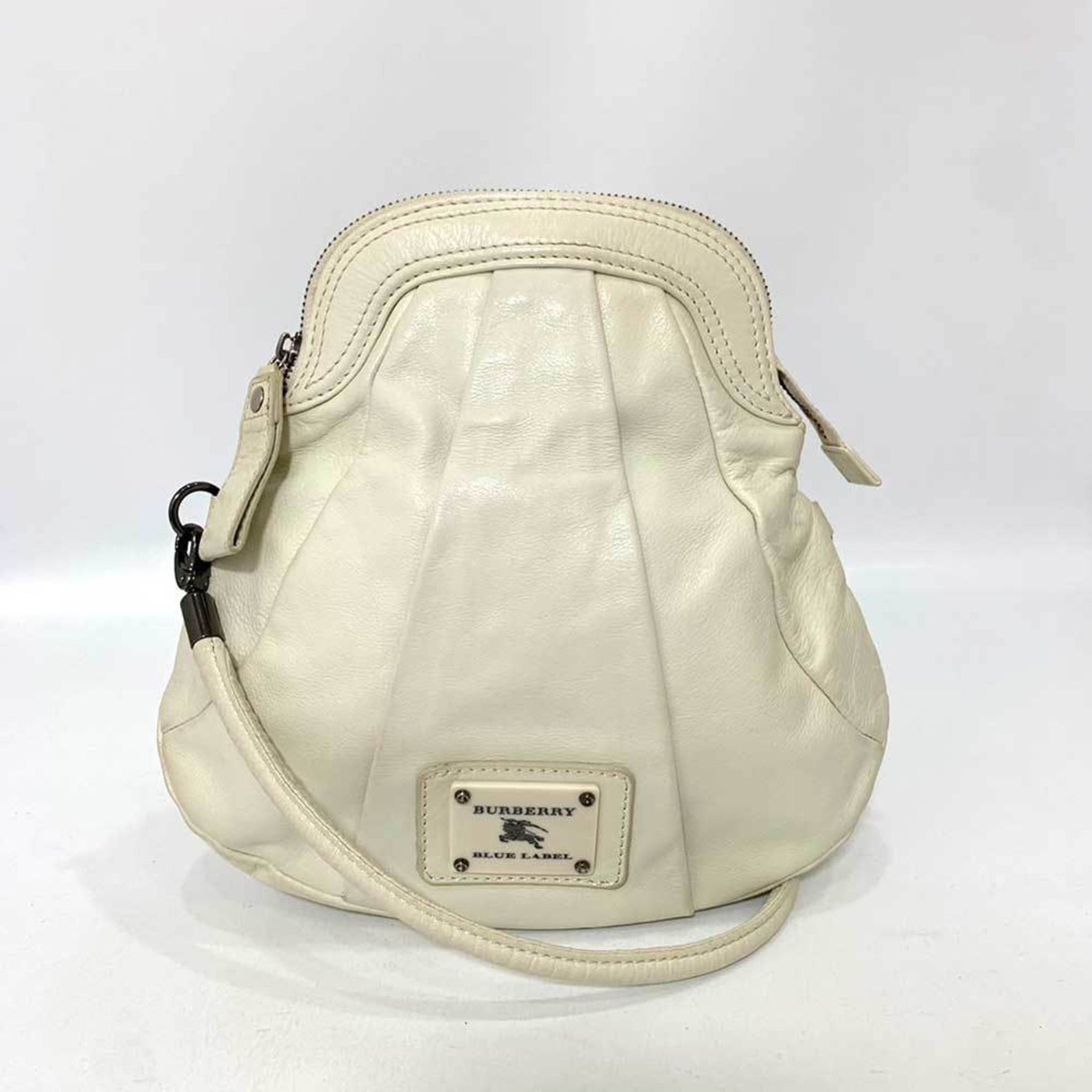 Burberry Bag Shoulder White Pochette Gourd Plate Horse Motif Blue Label Ladies Leather