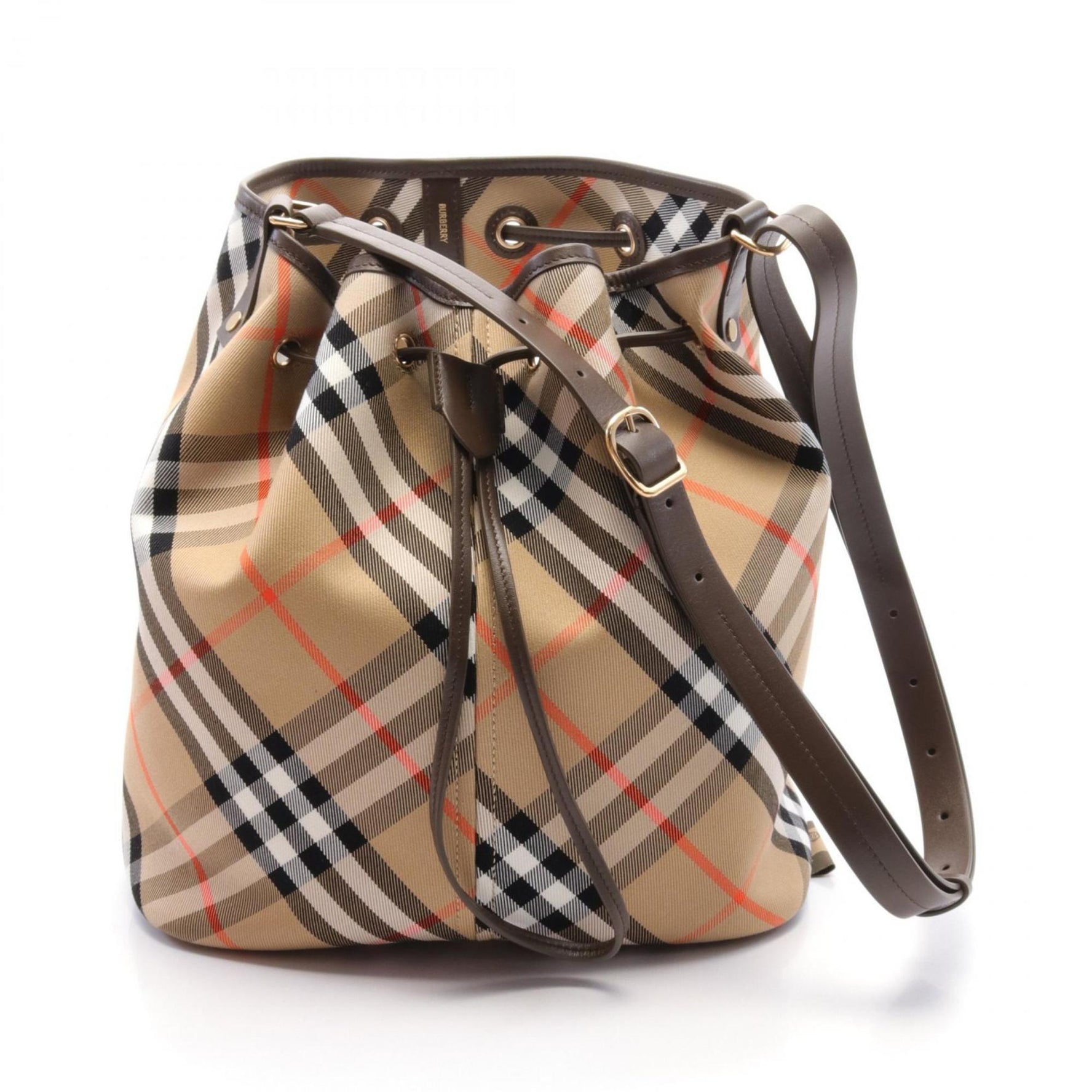 Burberry Check Shoulder Bag Canvas Leather Beige Brown Multicolor