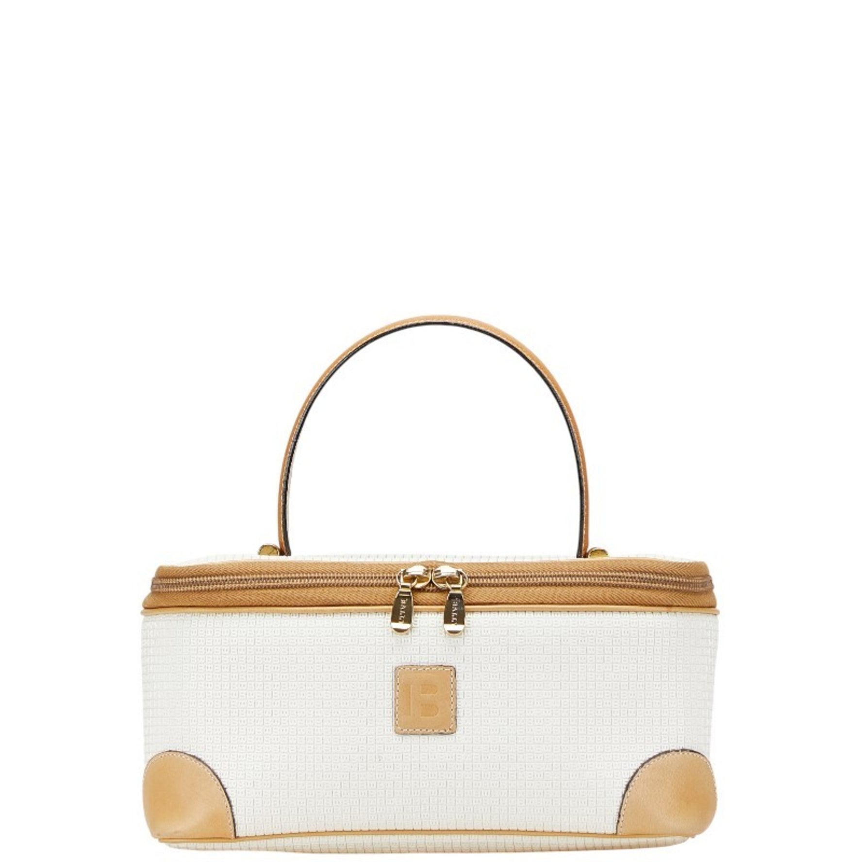 Bally logo handbag in white and brown leather .
