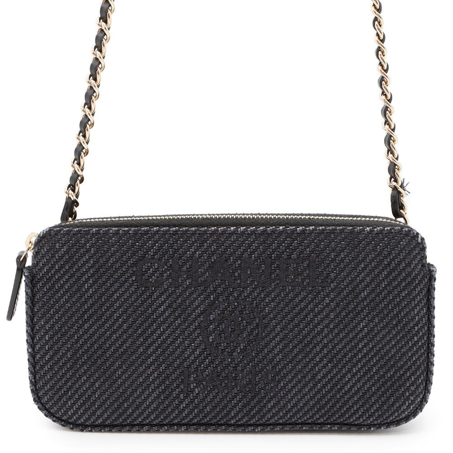 Chanel Chain Wallet Deauville Line Coco Mark Canvas Navy Clutch