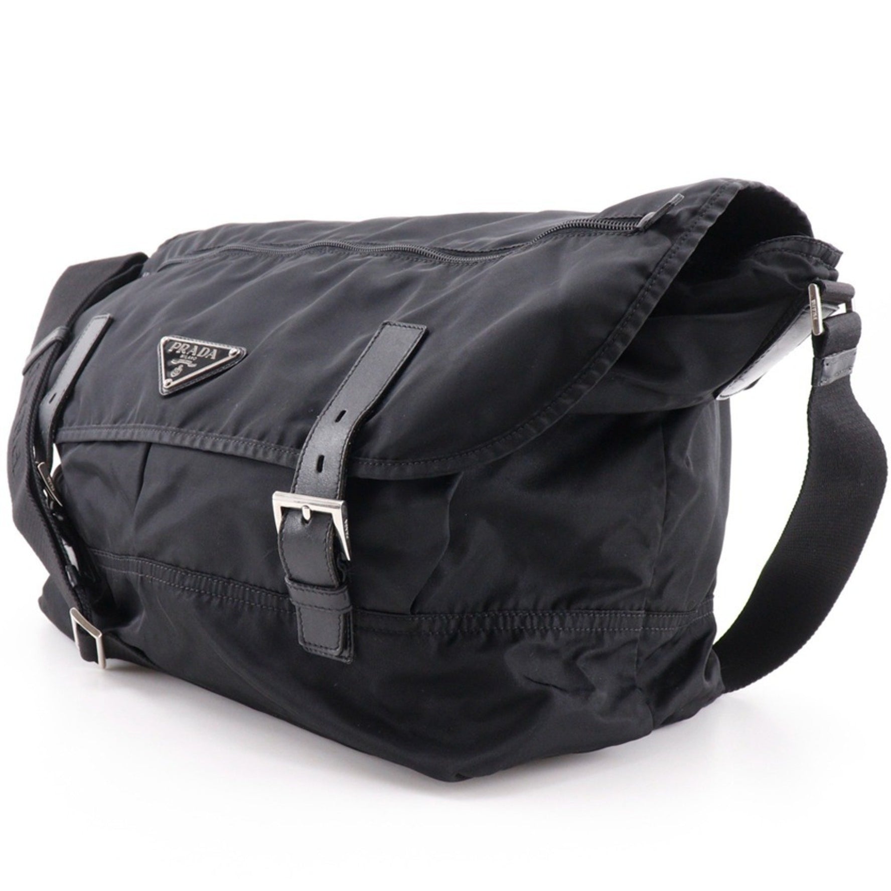 PRADA Shoulder Bag Nylon NERO Black Belt Clasp Unisex