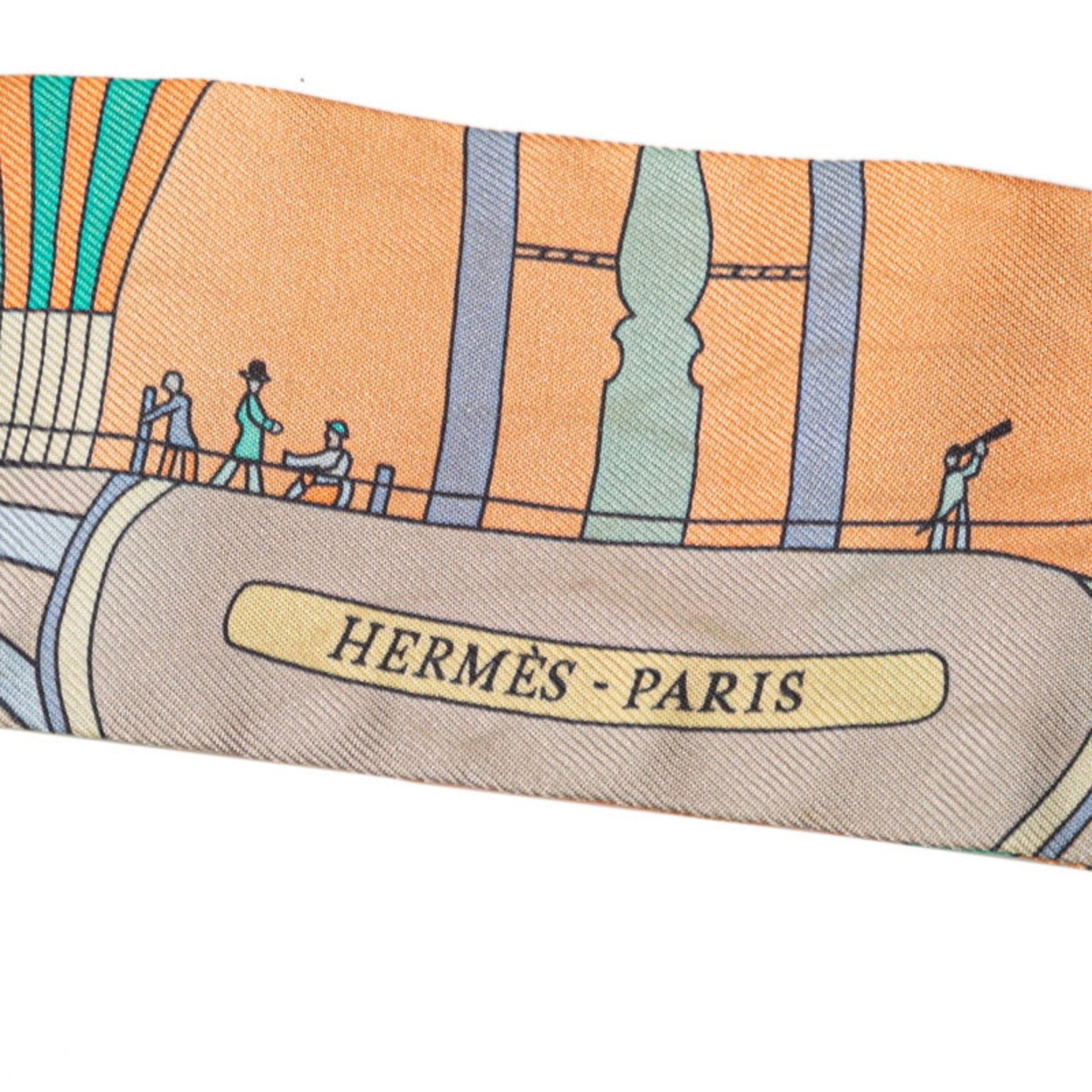 Hermes Hermès Twilly "Les Folies du Ciel" scarf, orange, beige, multicolor, silk