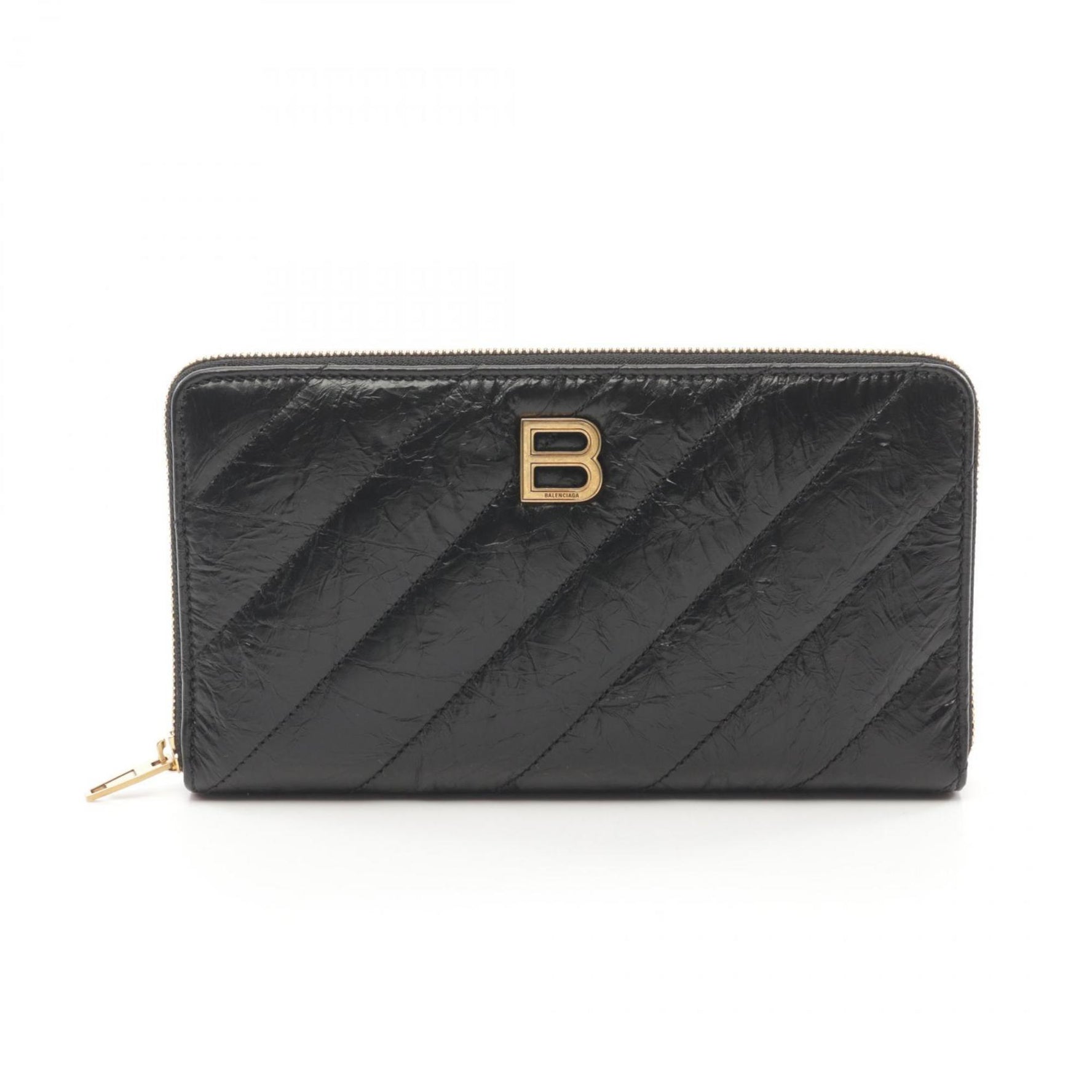 BALENCIAGA CRUSH Continental Wallet Quilted Round Long Leather