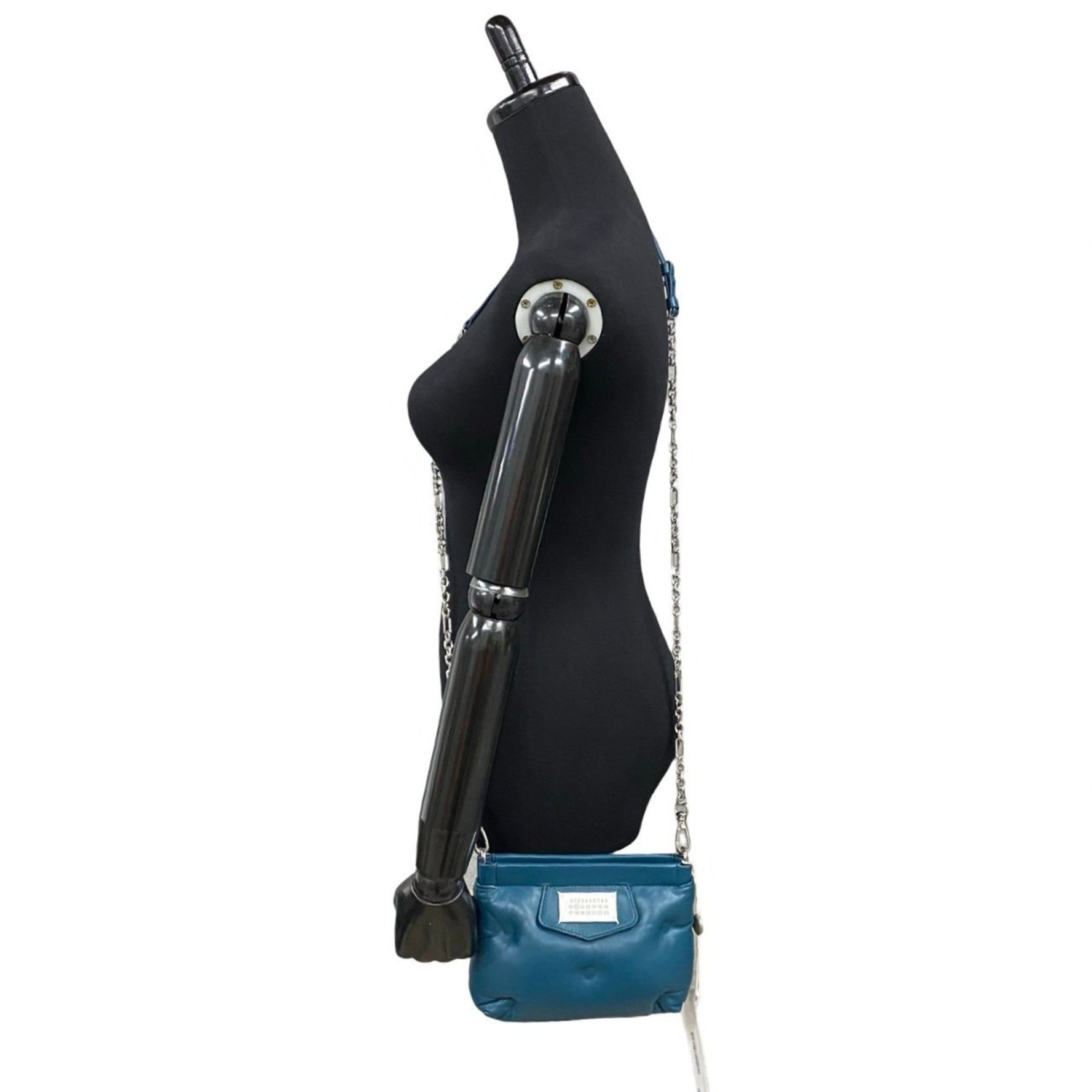 MAISON MARGIELA Glam Slam Leather Shoulder Bag with Chain, Blue,