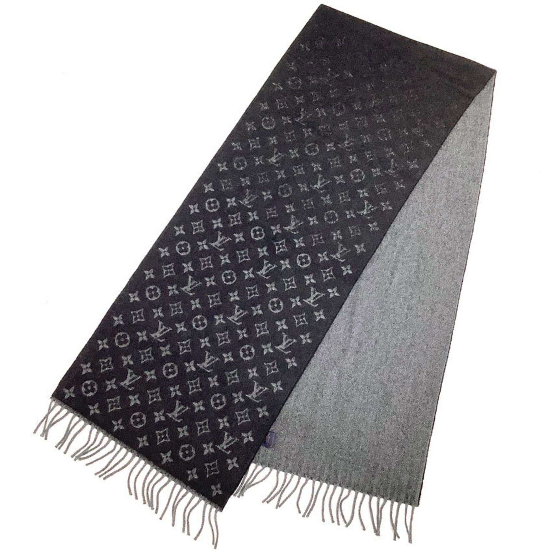 LOUIS VUITTON Echarpe Monogram Gradient Noir Black Cashmere Wool Stole/Scarf