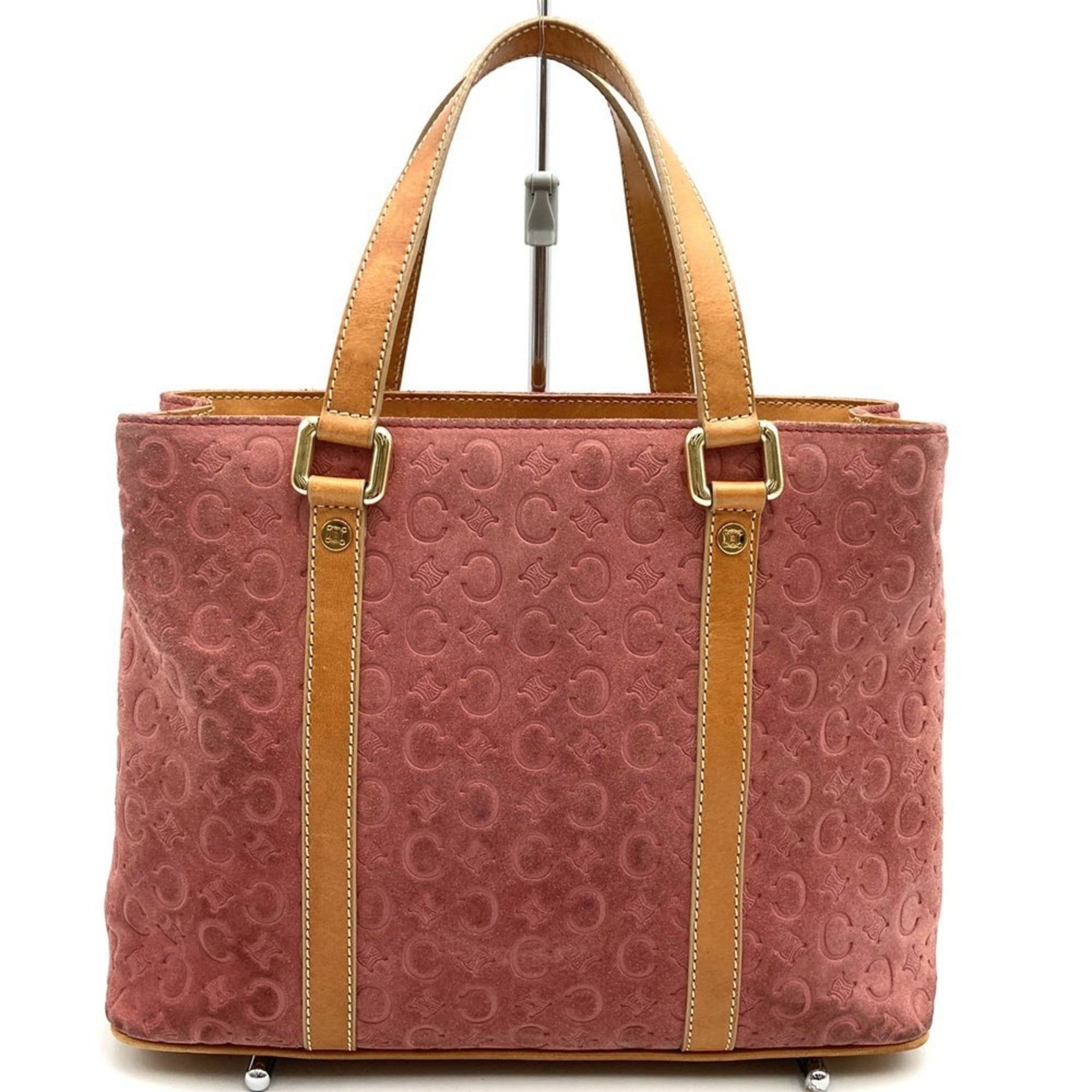 CELINE C Macadam Suede Leather Tote Bag