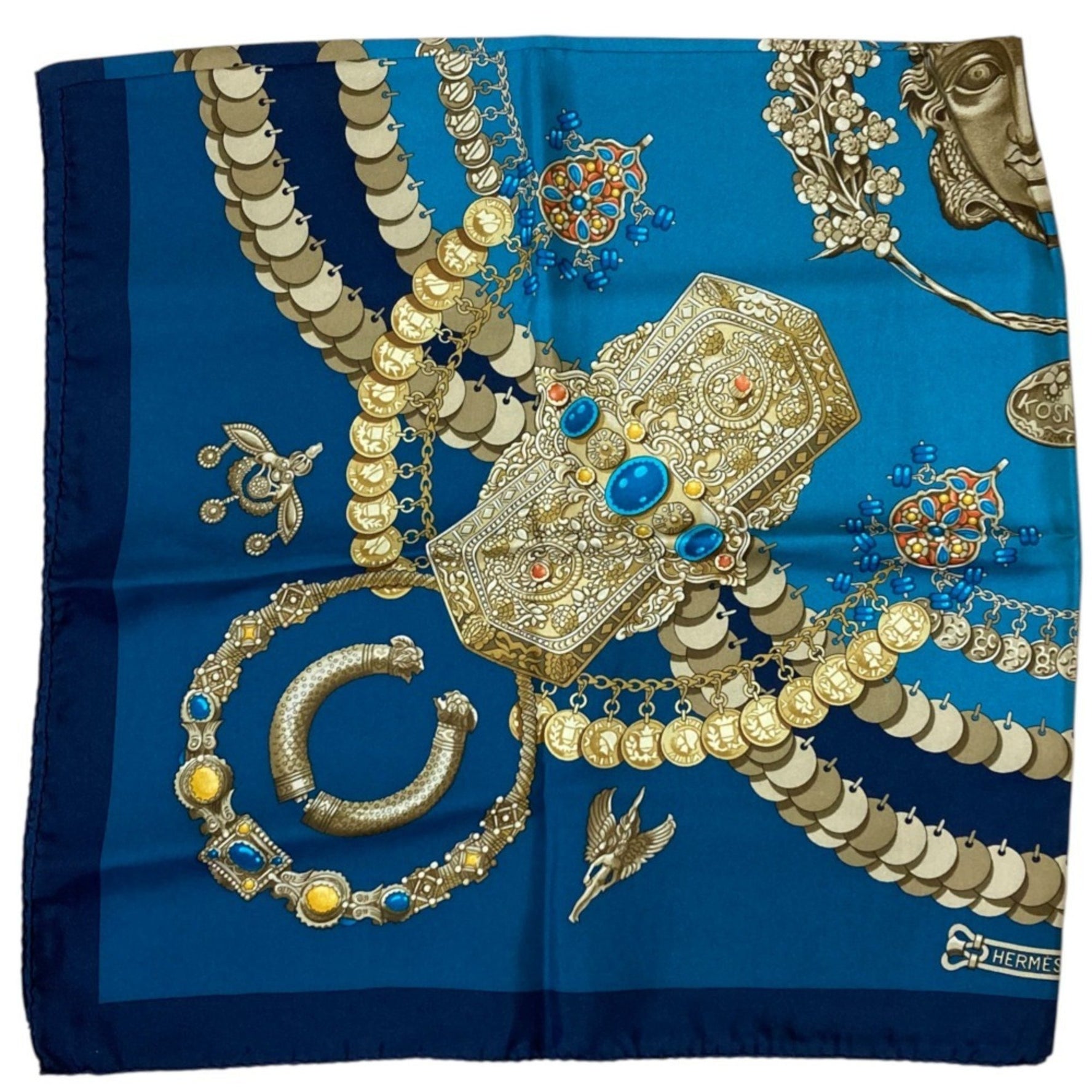HERMES Carré 90 KOSMIMA Space 100% Silk Large Scarf/Shawl Blue