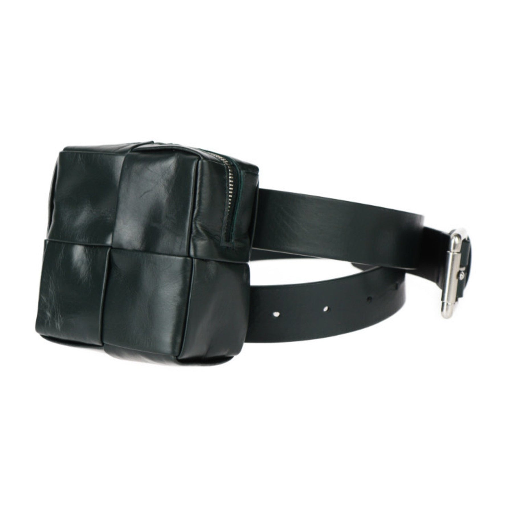 BOTTEGA VENETA Intrecciato Waist Bag Calfskin Leather Dark Green Cassette