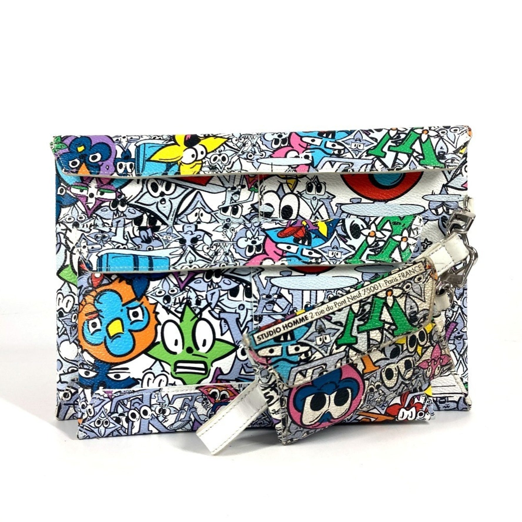 Louis Vuitton Monogram Comic Trio Envelope Pouch Bag Second with Strap Business Card Holder/Card Case Clutch Leather Canvas Men's Multicolor