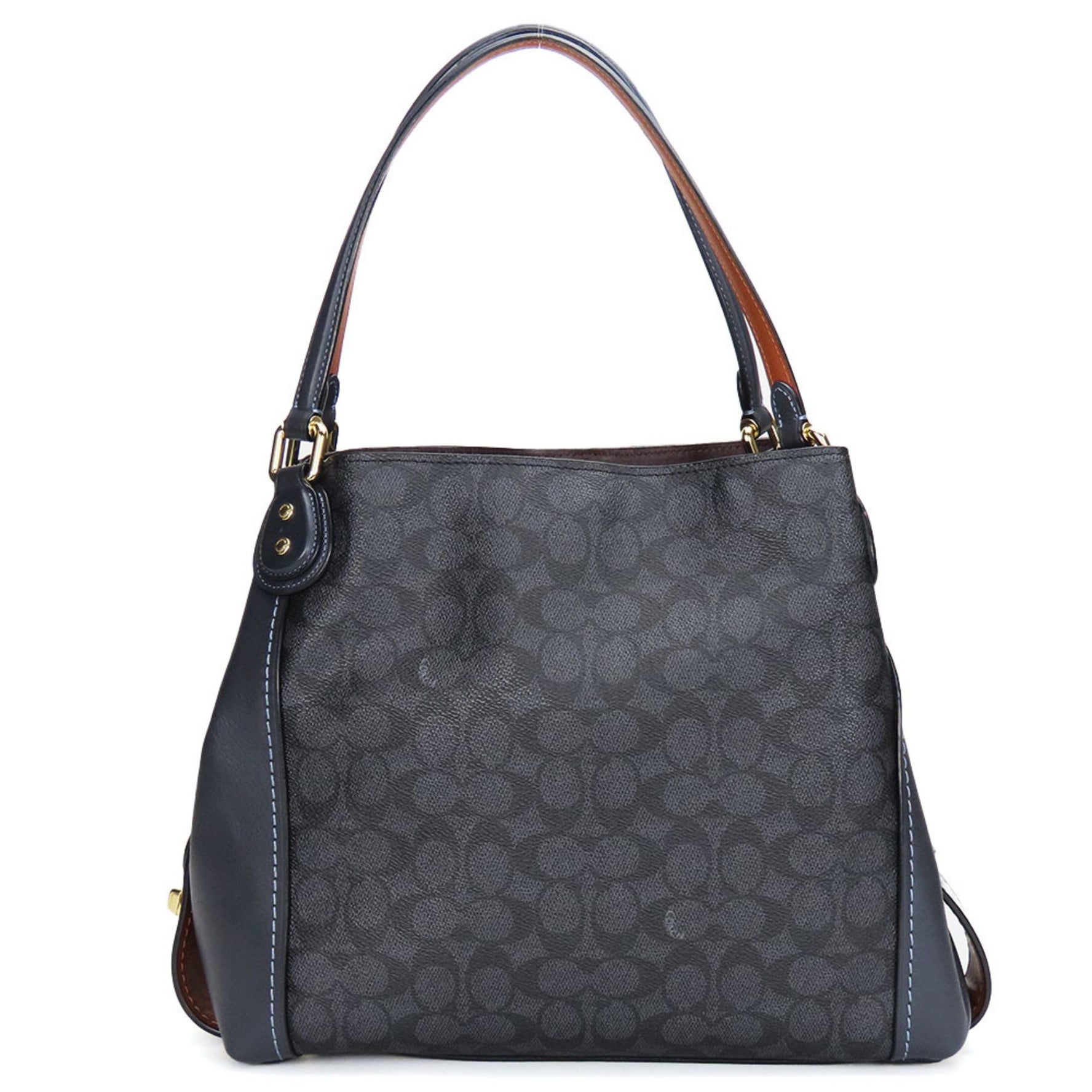 Coach Tote Bag Signature Leather Dark Gray Brown