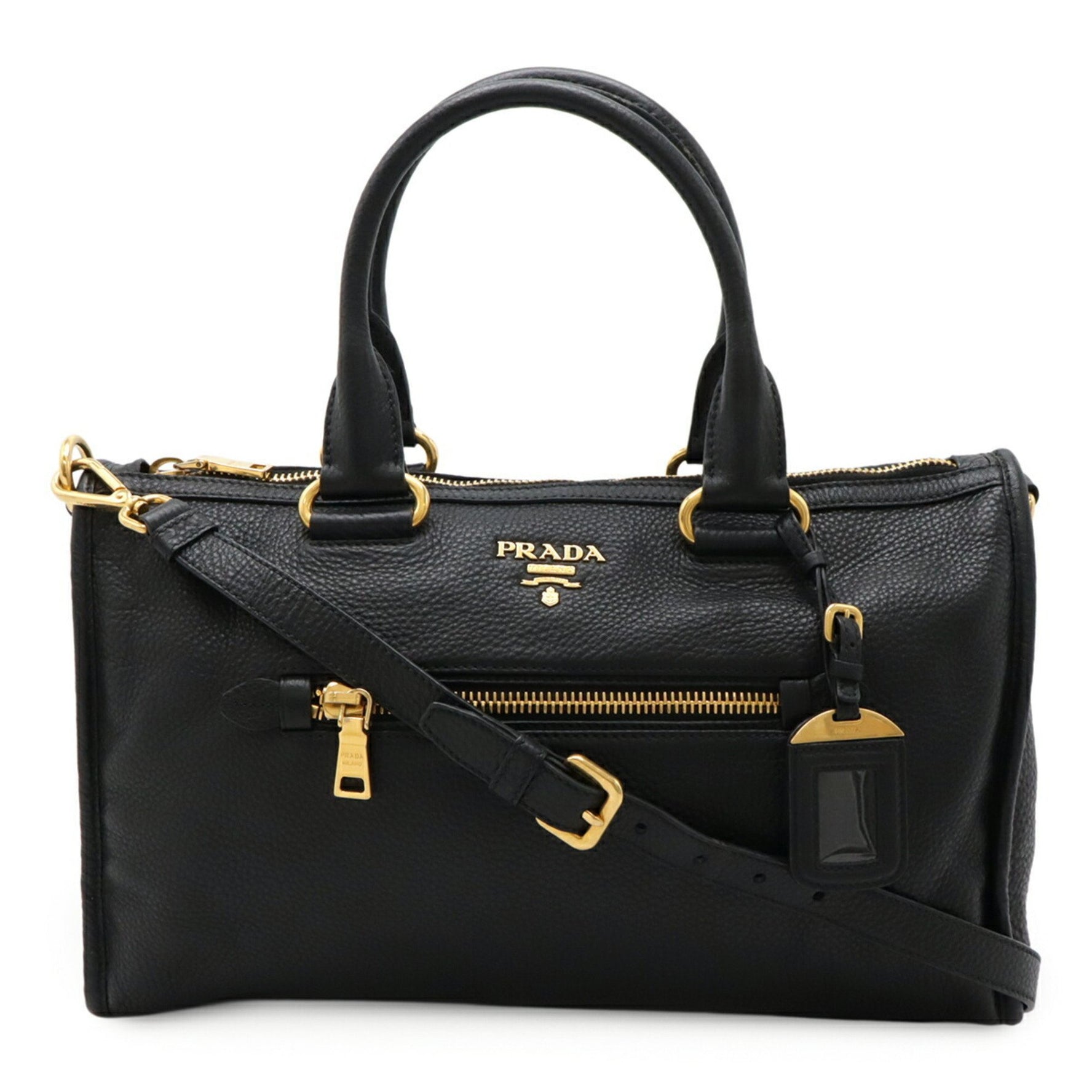 PRADA Handbag Tote Bag Shoulder Leather NERO Black