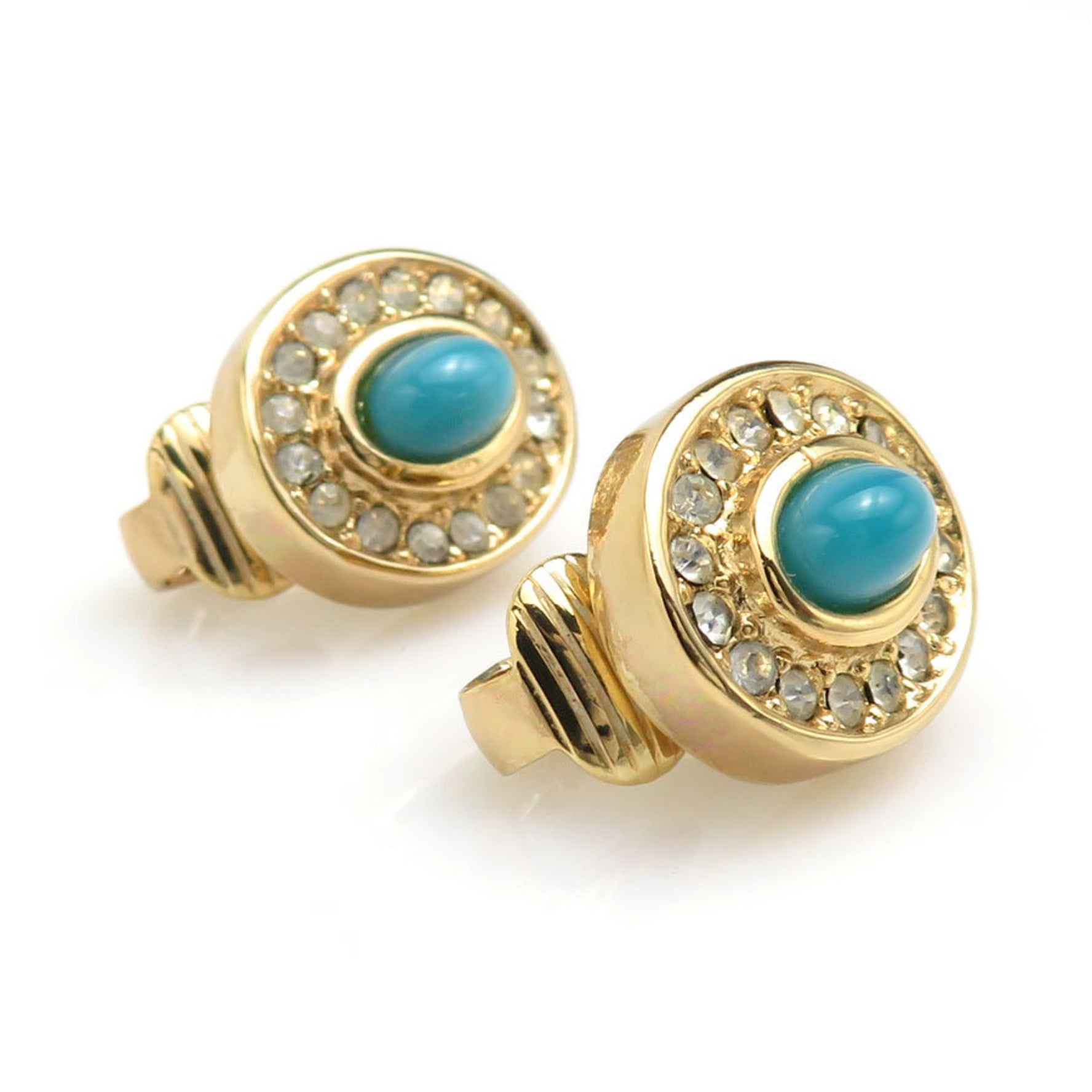Christian Dior Earrings Metal Stone Gold x Blue