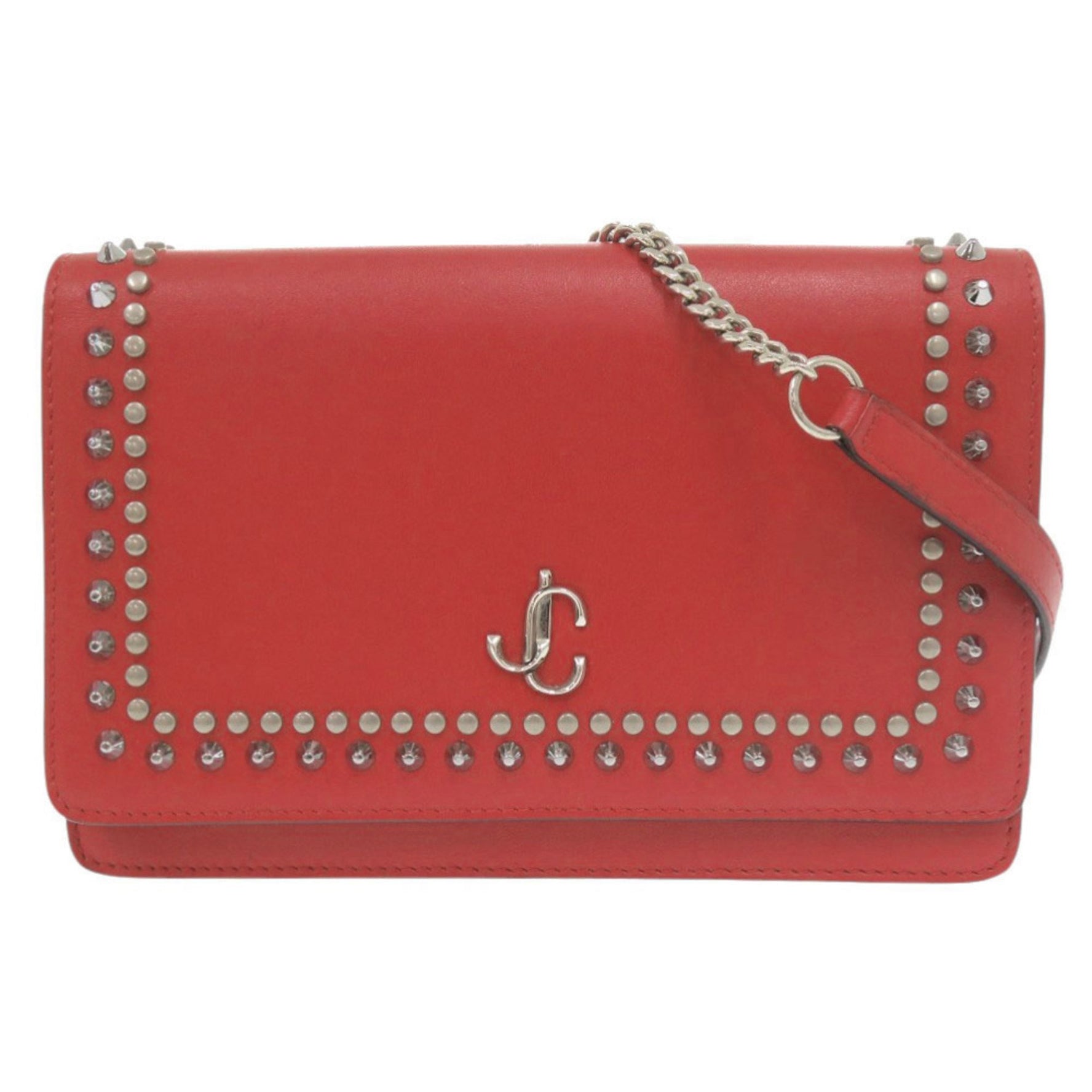 Jimmy Choo Varenne Studded Leather Red Chain Wallet Shoulder Bag (Red) 0812 JIMMY CHOO