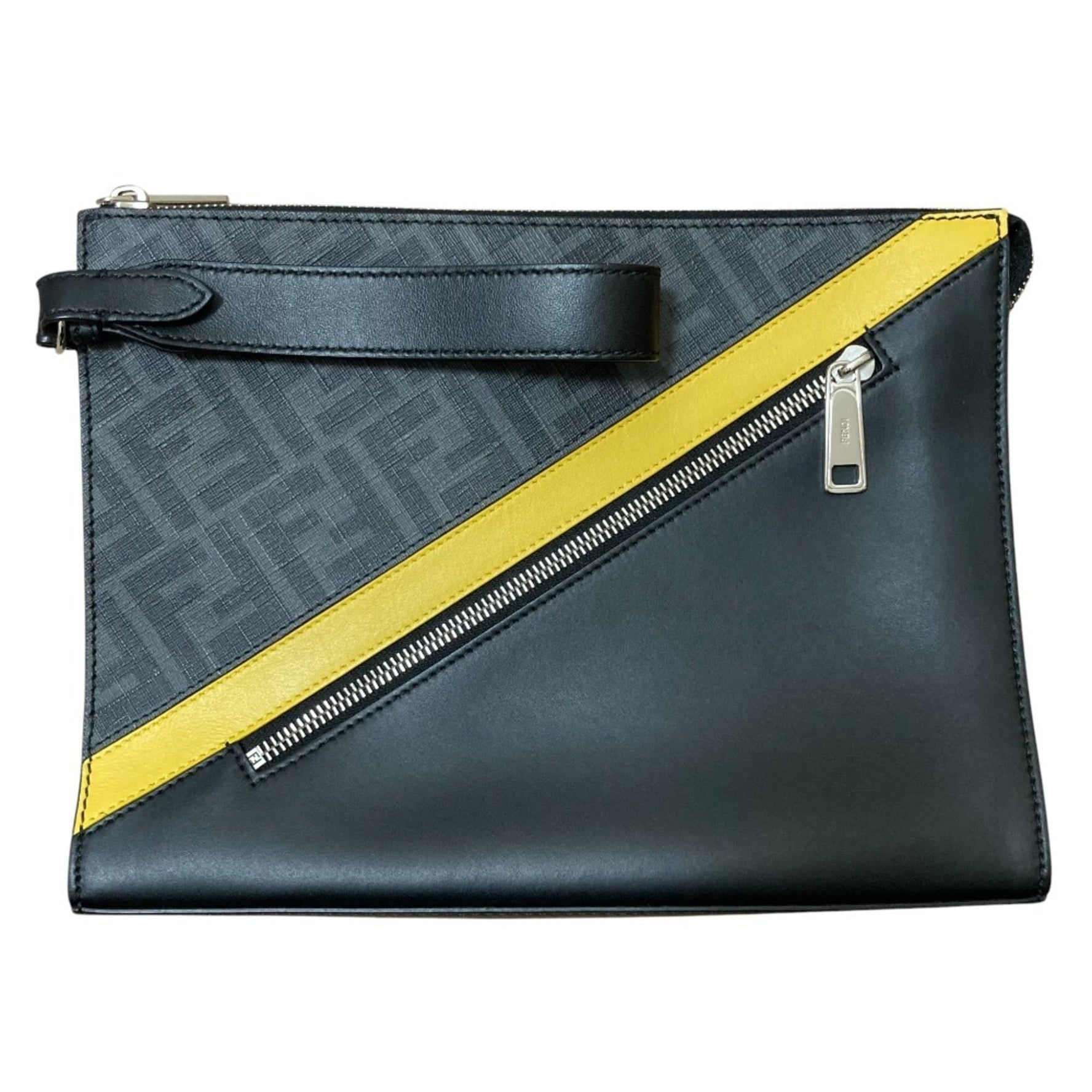 FENDI Diagonal Zucca Pattern Clutch Bag Black