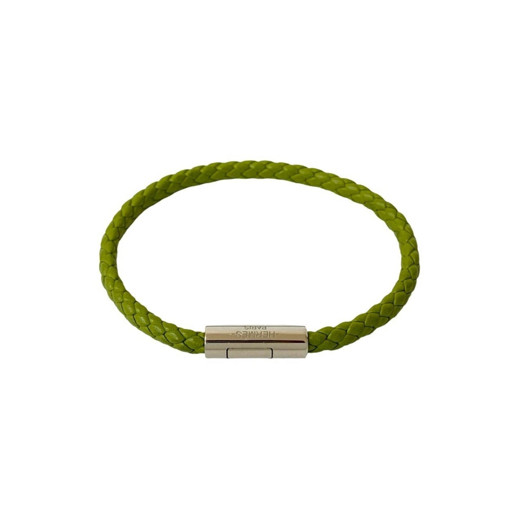 HERMES Goliath Braided Leather Bracelet/Bangle in Light and Silver