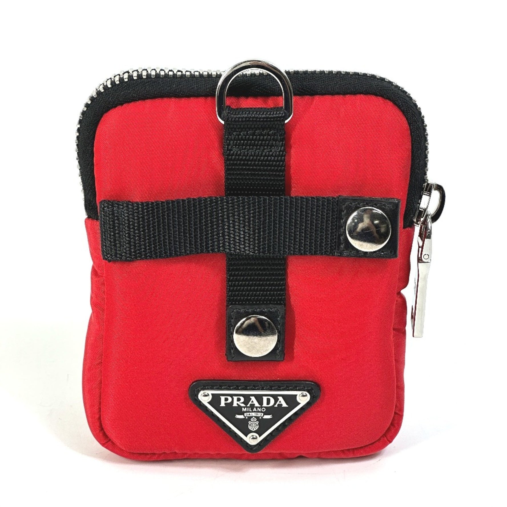 PRADA triangle logo triangle logo plate Bicolor Pouch Black