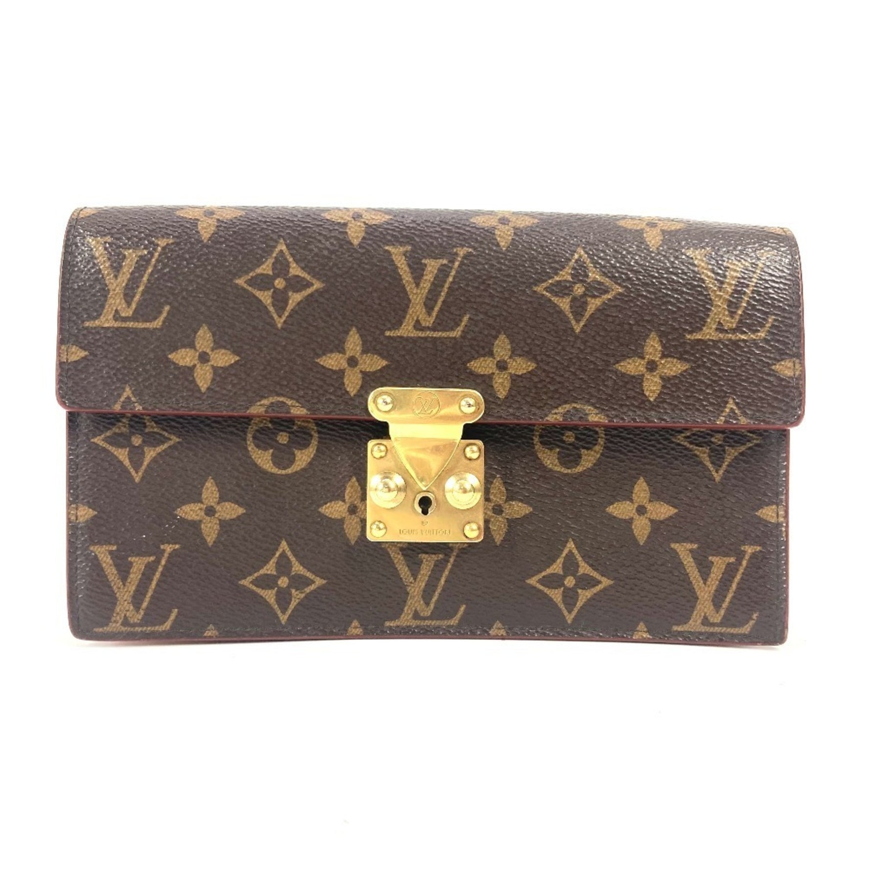 Louis Vuitton Monogram S Lock Belt Pouch GM Bag Second Long Wallet Chain Clutch Canvas Men's Brown